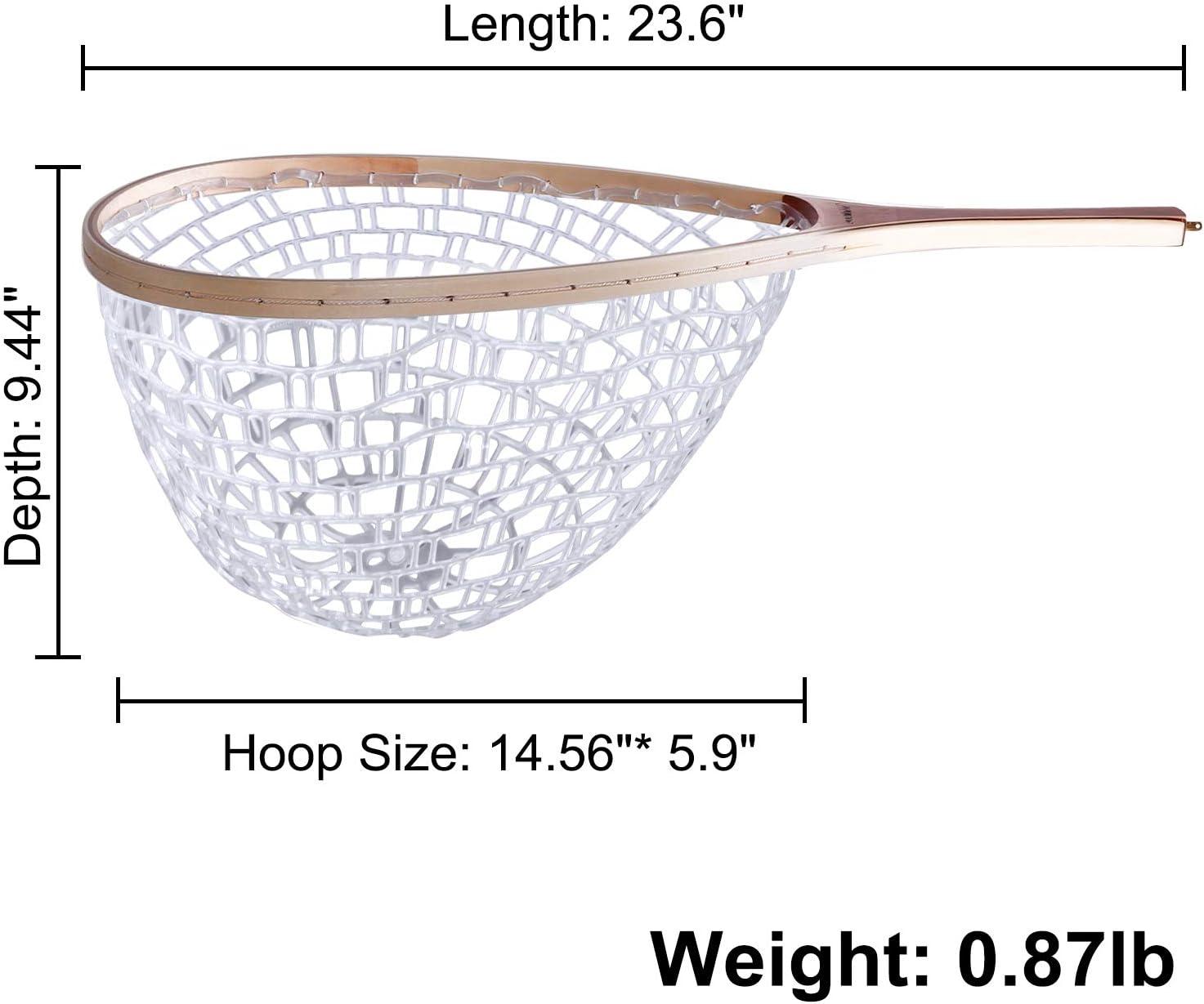 image:imagePLUSINNO Fly Fishing Net Wooden Frame Fishing Landing Net with Magnetic Release Soft Rubber Mesh Net for Trout Bass Catch and Release Magnetic Fly Fishing GearStraight Handle