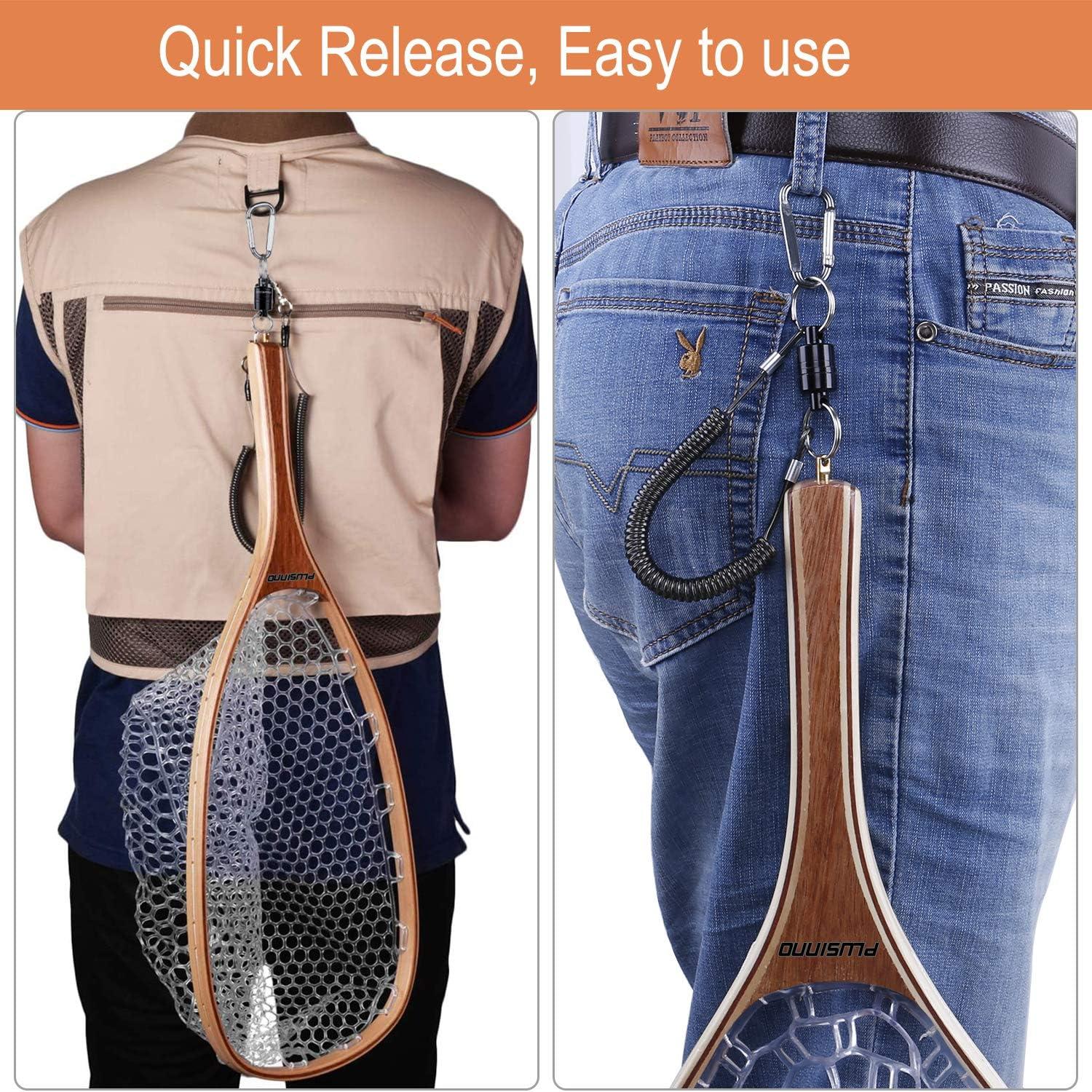 image:imagePLUSINNO Fly Fishing Net Wooden Frame Fishing Landing Net with Magnetic Release Soft Rubber Mesh Net for Trout Bass Catch and Release Magnetic Fly Fishing GearStraight Handle