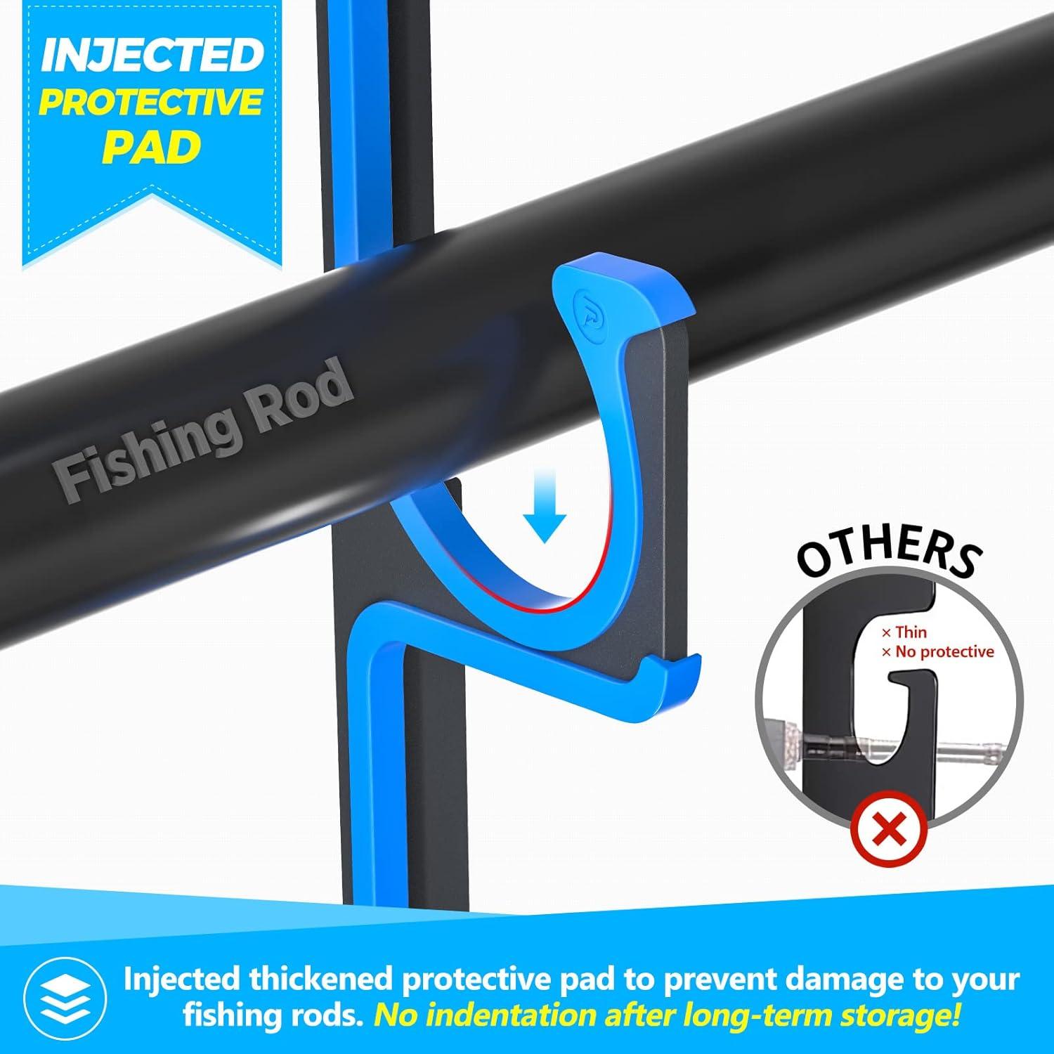 image:imagePLUSINNO H5 Horizontal Fishing RodPole Holders for Garage Wall or Ceiling Mounted Fishing Rod Rack Aviation Aluminum Fishing Holder Holds up to 51020 Rod or Combos Fishing Gear and Gifts for MenBlue 1packstore 5 fishing rods or combos