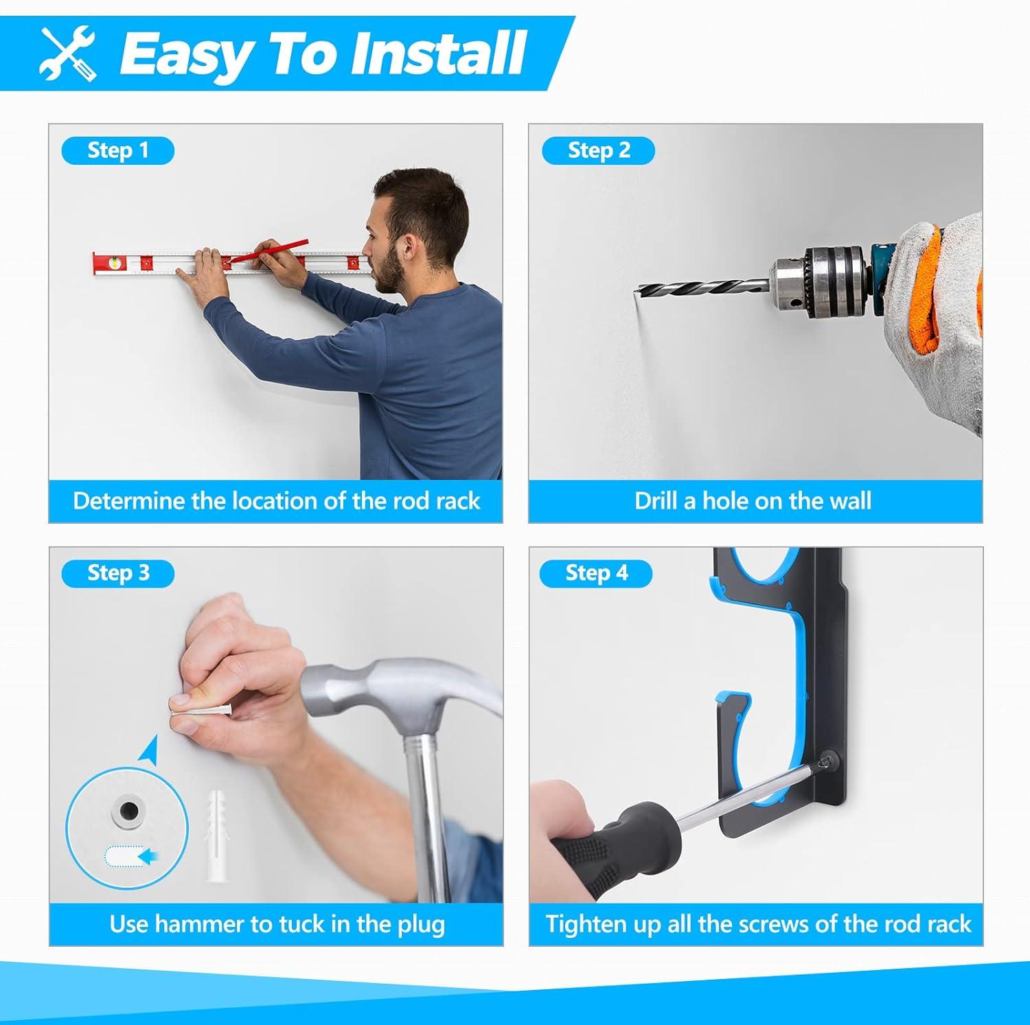 image:imagePLUSINNO H5 Horizontal Fishing RodPole Holders for Garage Wall or Ceiling Mounted Fishing Rod Rack Aviation Aluminum Fishing Holder Holds up to 51020 Rod or Combos Fishing Gear and Gifts for MenBlue 1packstore 5 fishing rods or combos