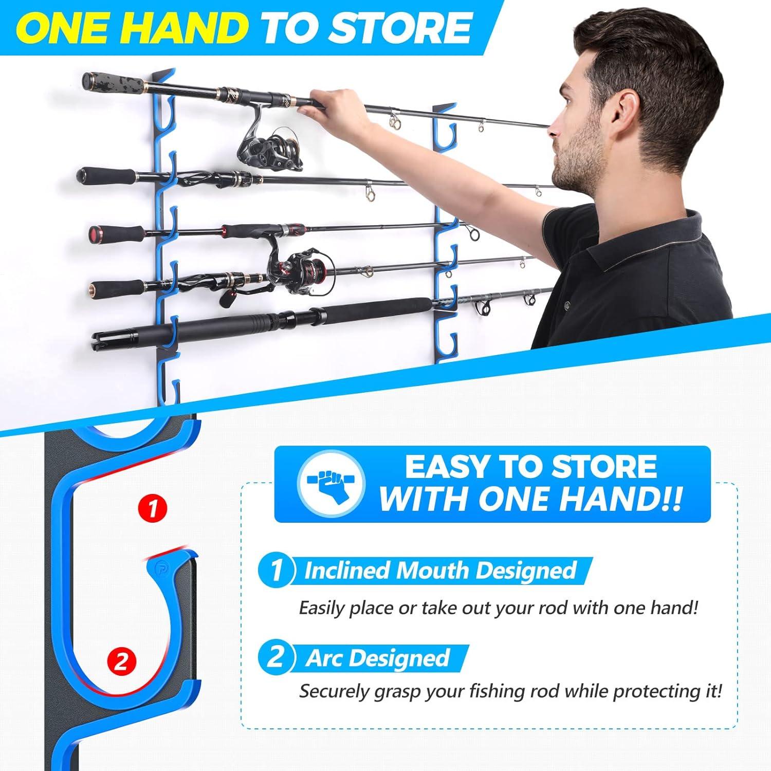 image:imagePLUSINNO H5 Horizontal Fishing RodPole Holders for Garage Wall or Ceiling Mounted Fishing Rod Rack Aviation Aluminum Fishing Holder Holds up to 51020 Rod or Combos Fishing Gear and Gifts for MenBlue 1packstore 5 fishing rods or combos
