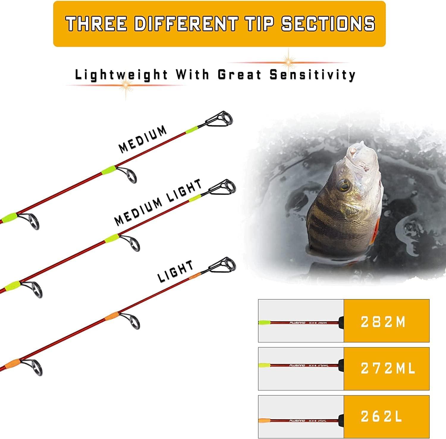 image:imagePLUSINNO Ice Fishing Rod Ultralight and Sensitive Ice Fishing Rod and Reel Combo 262728 for Trout Walleye Perch Panfish Bluegill CrappieIce Rod and Reel