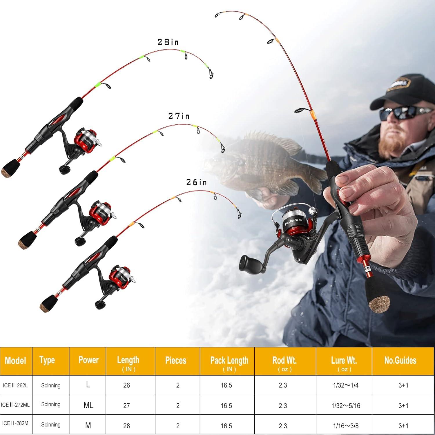 image:imagePLUSINNO Ice Fishing Rod Ultralight and Sensitive Ice Fishing Rod and Reel Combo 262728 for Trout Walleye Perch Panfish Bluegill CrappieIce Rod and Reel