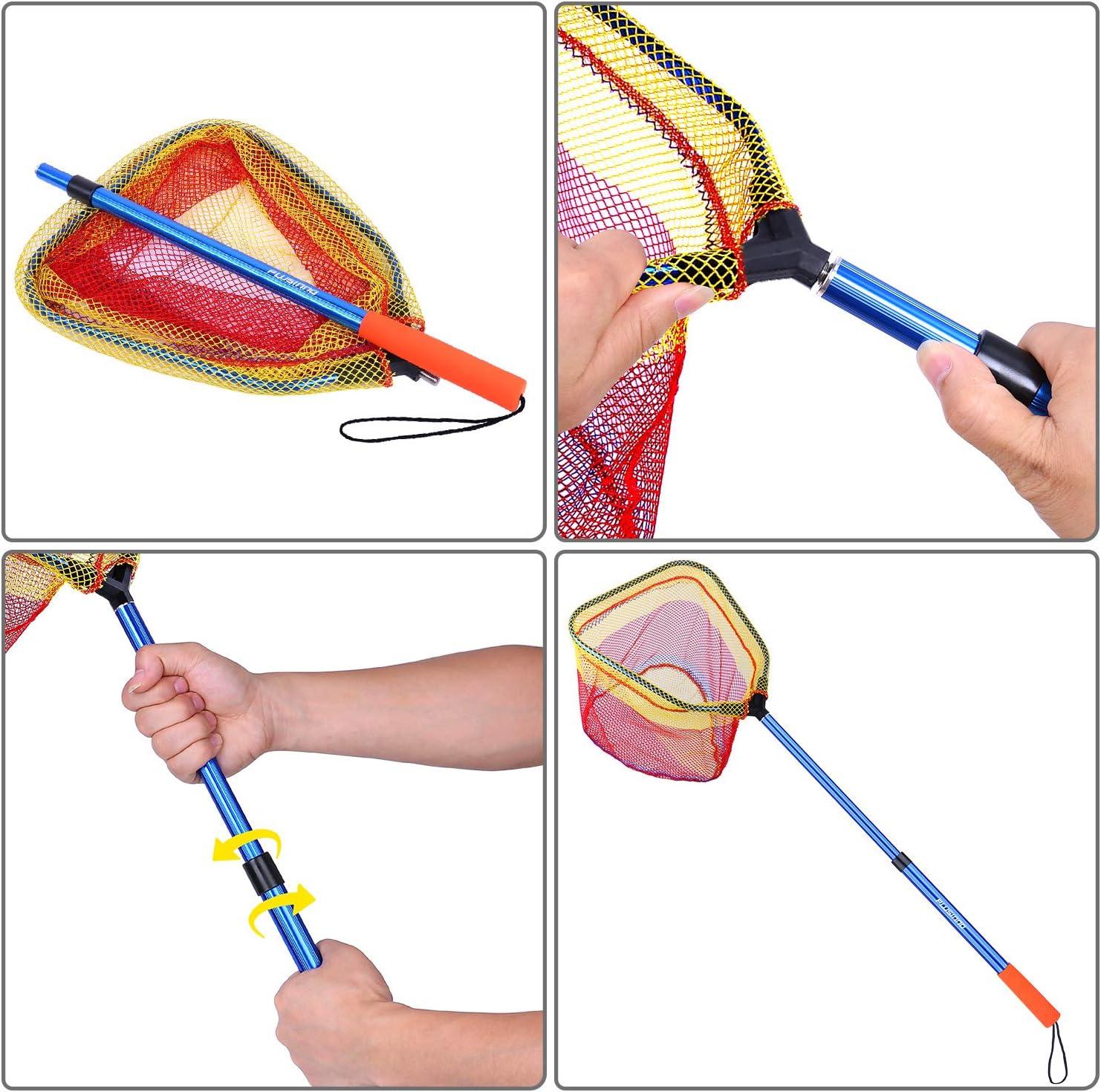 image:imagePLUSINNO Kids Fishing Net Telescopic Lightweight Landing Net with Aluminum Pole Handle and Nylon Mesh Catch and Release Butterfly Net for Kids Youth Outdoor1 PackBlue