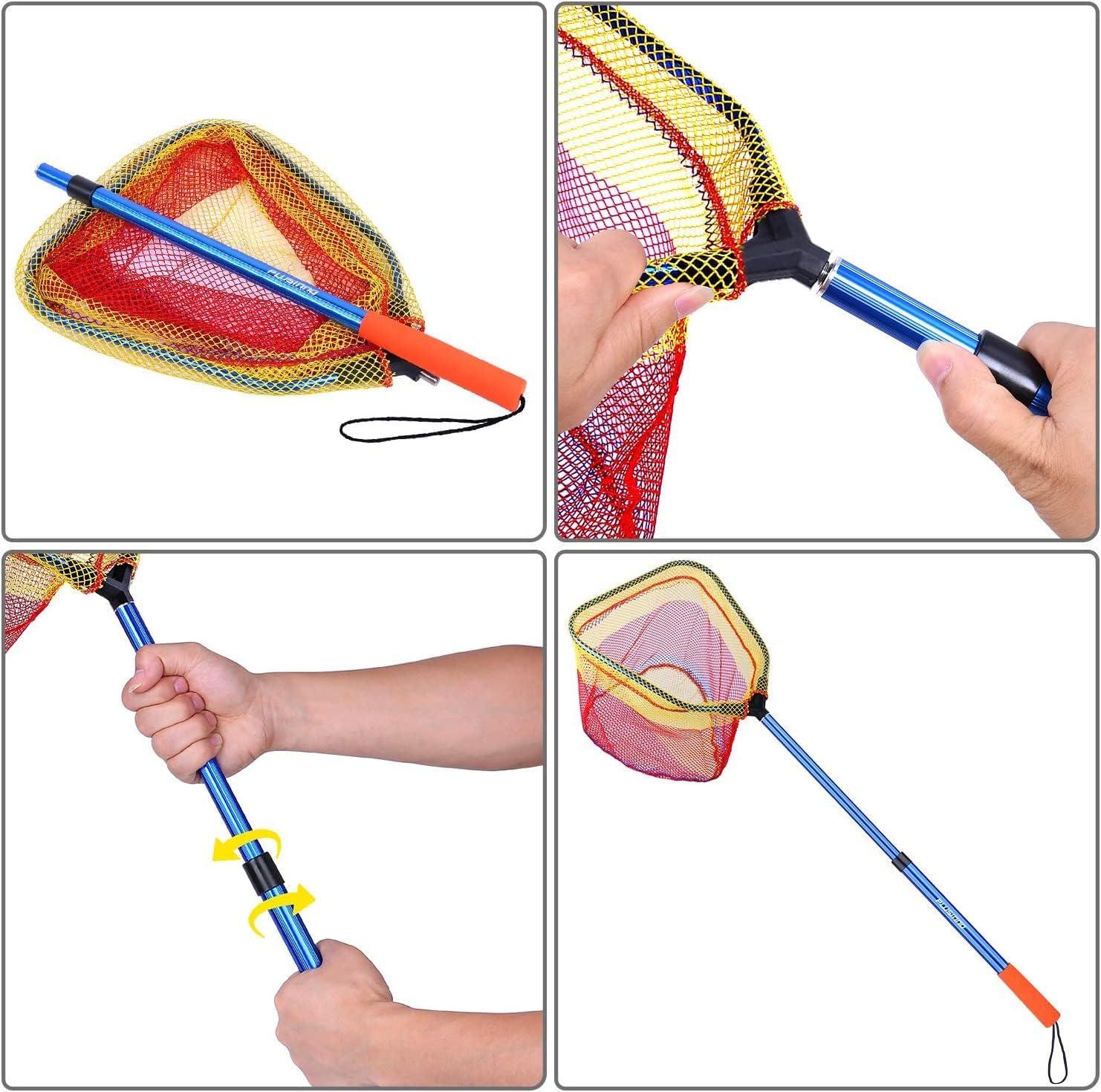 image:imagePLUSINNO Kids Fishing Net Telescopic Lightweight Landing Net with Aluminum Pole Handle and Nylon Mesh Catch and Release Butterfly Net for Kids Youth Outdoor2 Pack Blue