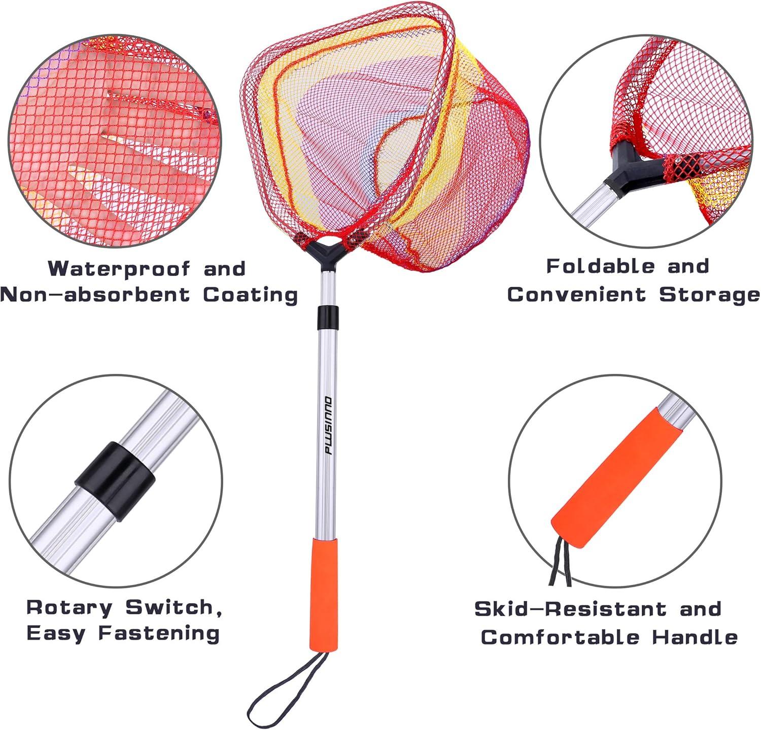 image:imagePLUSINNO Kids Fishing Net Telescopic Lightweight Landing Net with Aluminum Pole Handle and Nylon Mesh Catch and Release Butterfly Net for Kids Youth Outdoor1 PackSilver