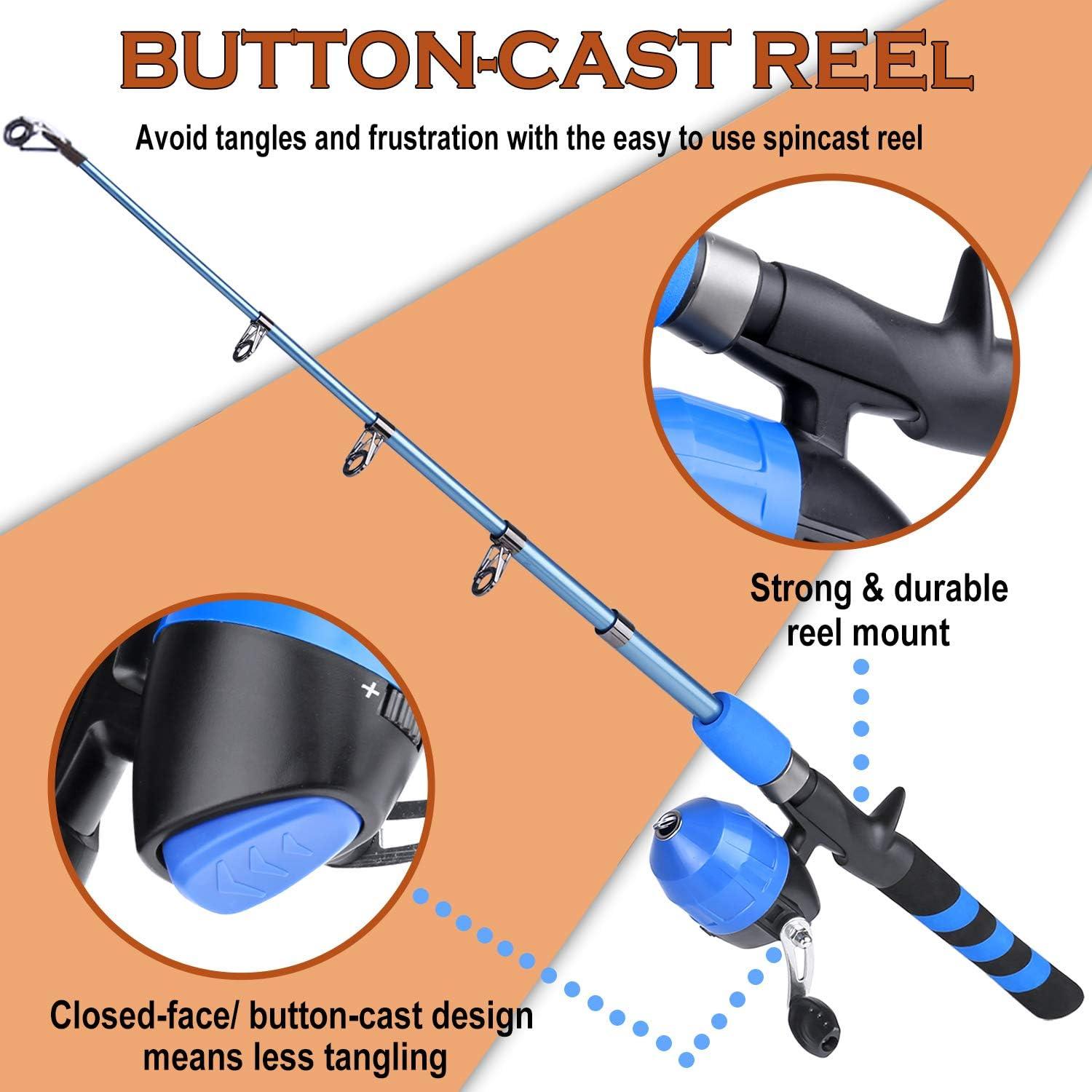 image:imagePLUSINNO Kids Fishing Pole Portable Telescopic Fishing Rod and Reel Combo Kit with Spincast Fishing Reel Tackle Box for Boys Girls YouthBLUE