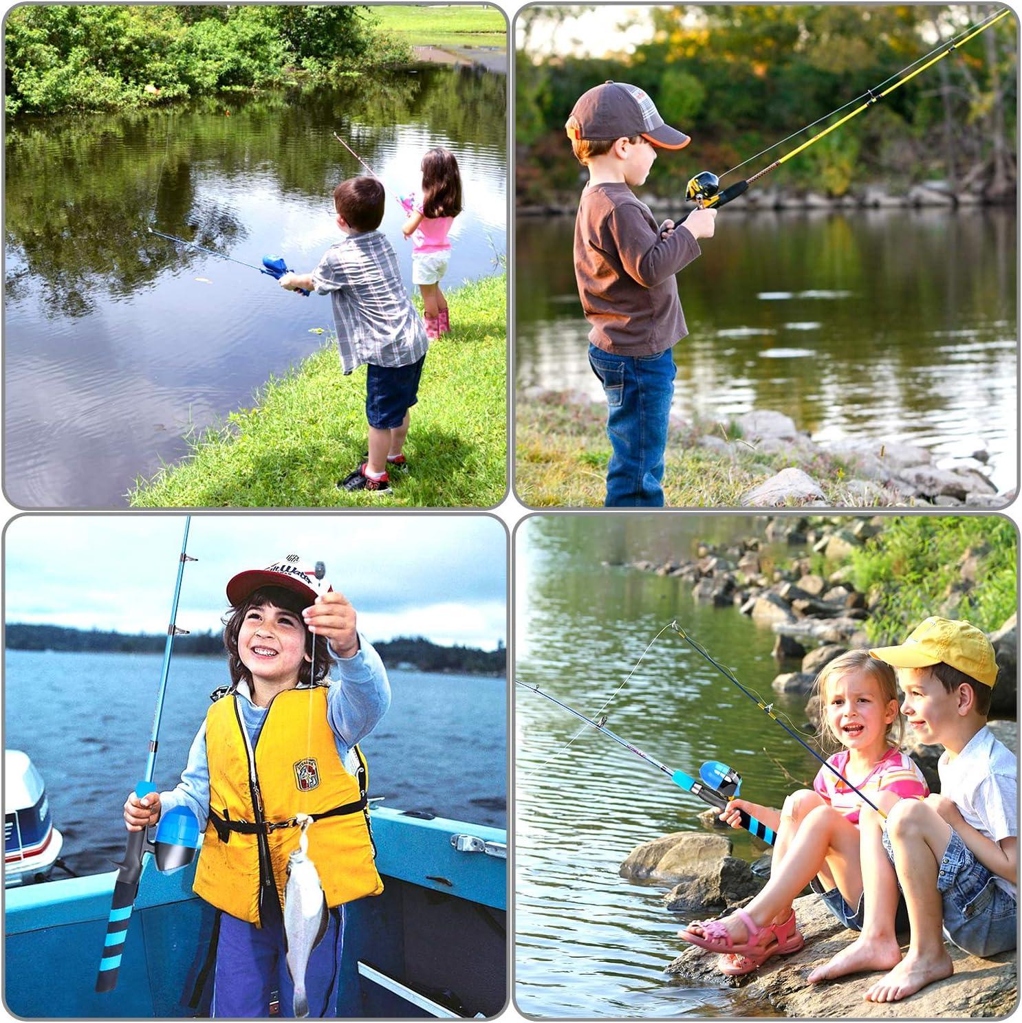 image:imagePLUSINNO Kids Fishing Pole Portable Telescopic Fishing Rod and Reel Combo Kit with Spincast Fishing Reel Tackle Box for Boys Girls YouthBLUE