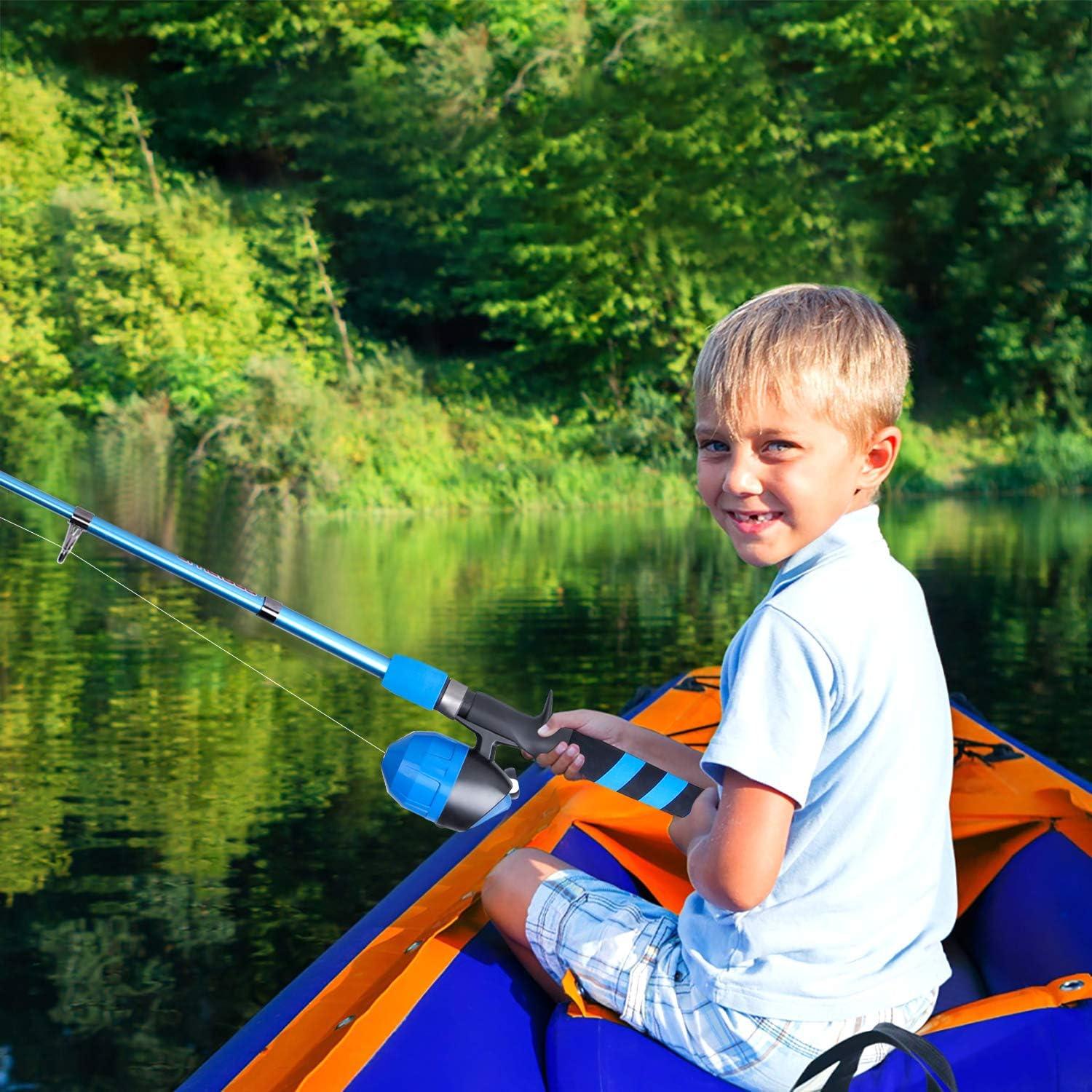 image:imagePLUSINNO Kids Fishing Pole Portable Telescopic Fishing Rod and Reel Combo Kit with Spincast Fishing Reel Tackle Box for Boys Girls YouthBLUE