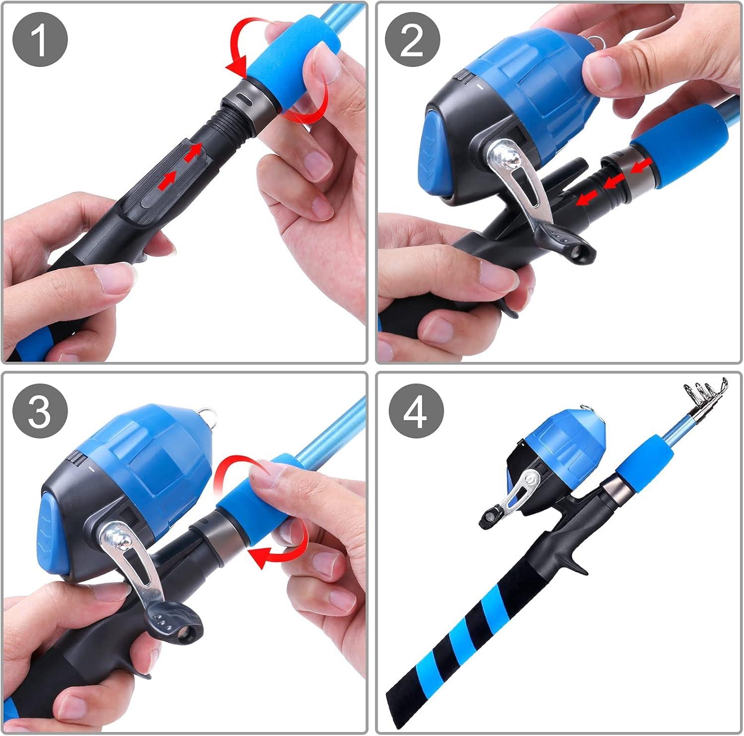 image:imagePLUSINNO Kids Fishing Pole Portable Telescopic Fishing Rod and Reel Combo Kit with Spincast Fishing Reel Tackle Box for Boys Girls YouthBLUE