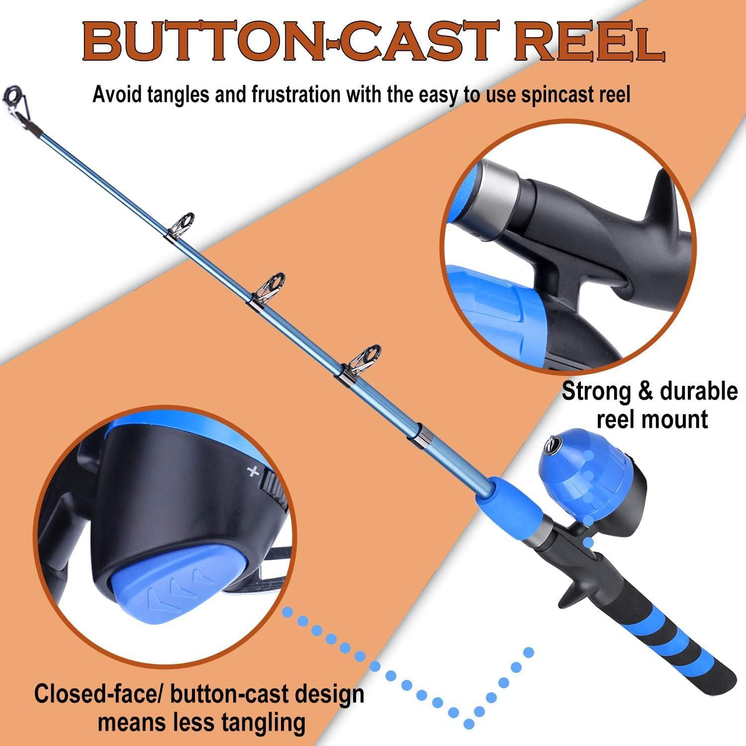 image:imagePLUSINNO Kids Fishing Pole Portable Telescopic Fishing Rod and Reel Combo Kit with Spincast Fishing Reel Tackle Box for Boys Girls YouthBLUE