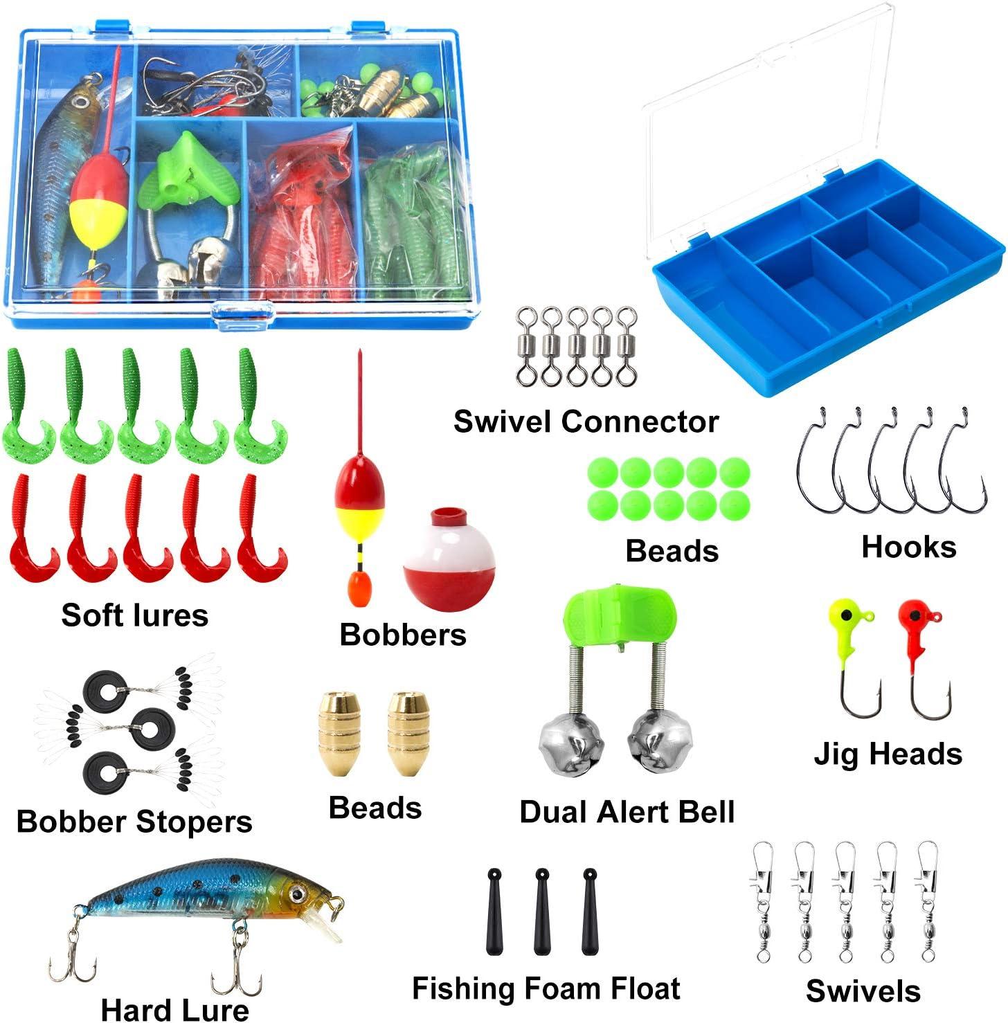 image:imagePLUSINNO Kids Fishing Pole Portable Telescopic Fishing Rod and Reel Combo Kit with Spincast Fishing Reel Tackle Box for Boys Girls YouthBLUE