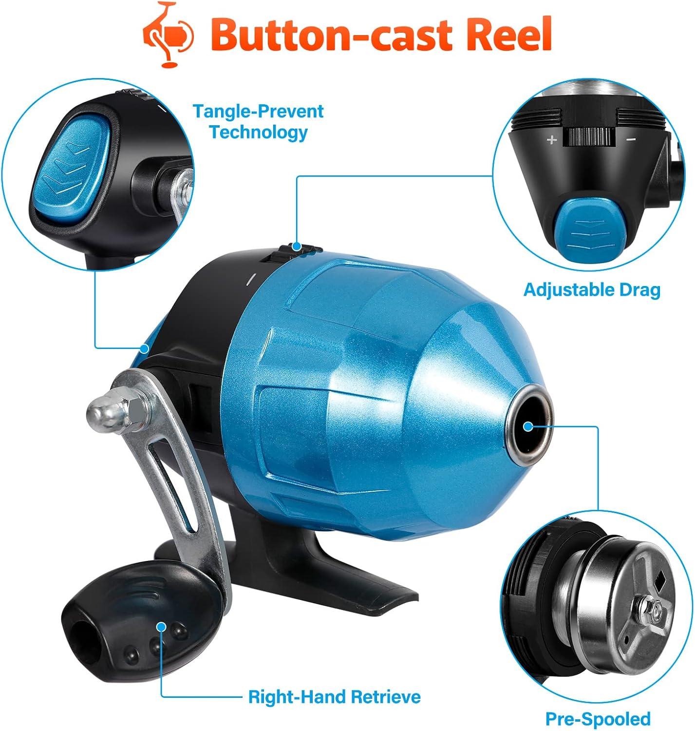 image:imagePLUSINNO Kids Fishing Pole with Spincast Reel Telescopic Fishing Rod Combo Full Kits for Boys Girls and AdultsBlue