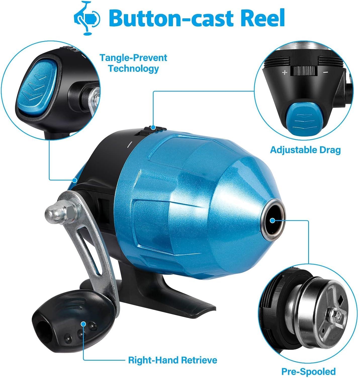 image:imagePLUSINNO Kids Fishing Pole with Spincast Reel Telescopic Fishing Rod Combo Full Kits for Boys Girls and AdultsBlue