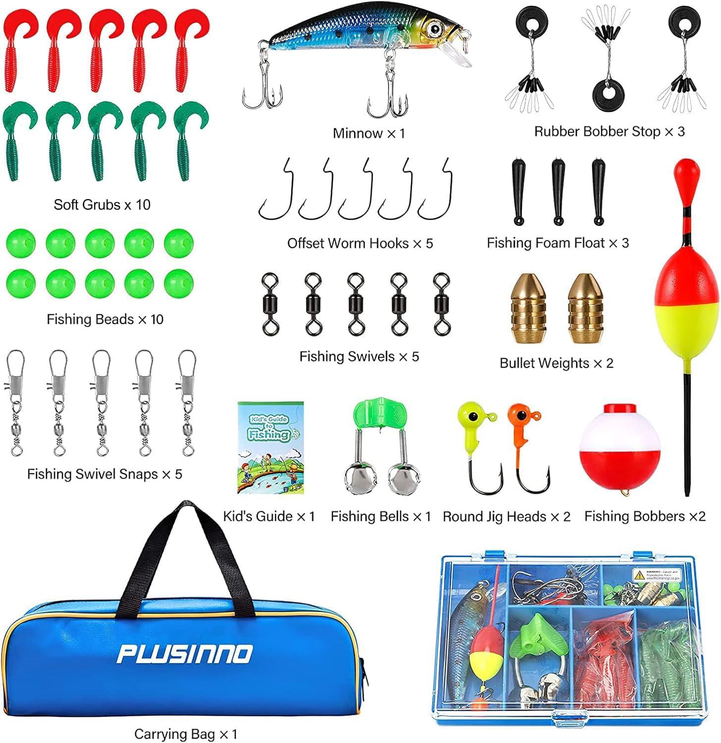 image:imagePLUSINNO Kids Fishing Pole with Spincast Reel Telescopic Fishing Rod Combo Full Kits for Boys Girls and AdultsBlue