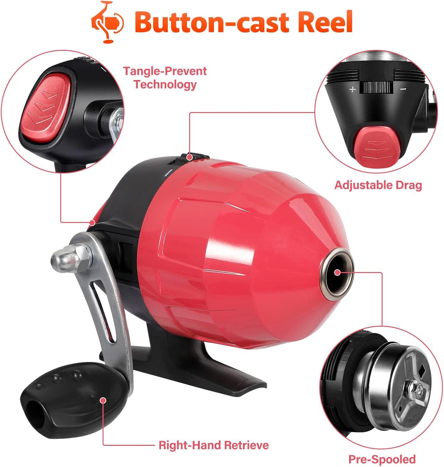 image:imagePLUSINNO Kids Fishing Pole with Spincast Reel Telescopic Fishing Rod Combo Full Kits for Boys Girls and AdultsRed