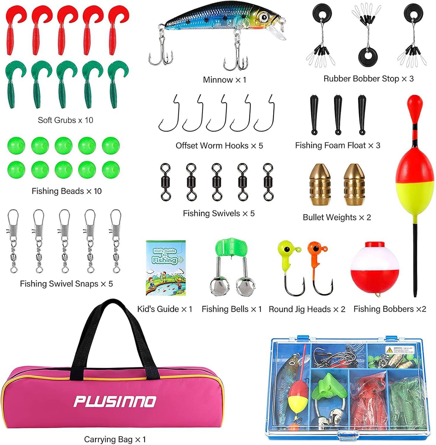 image:imagePLUSINNO Kids Fishing Pole with Spincast Reel Telescopic Fishing Rod Combo Full Kits for Boys Girls and AdultsRed