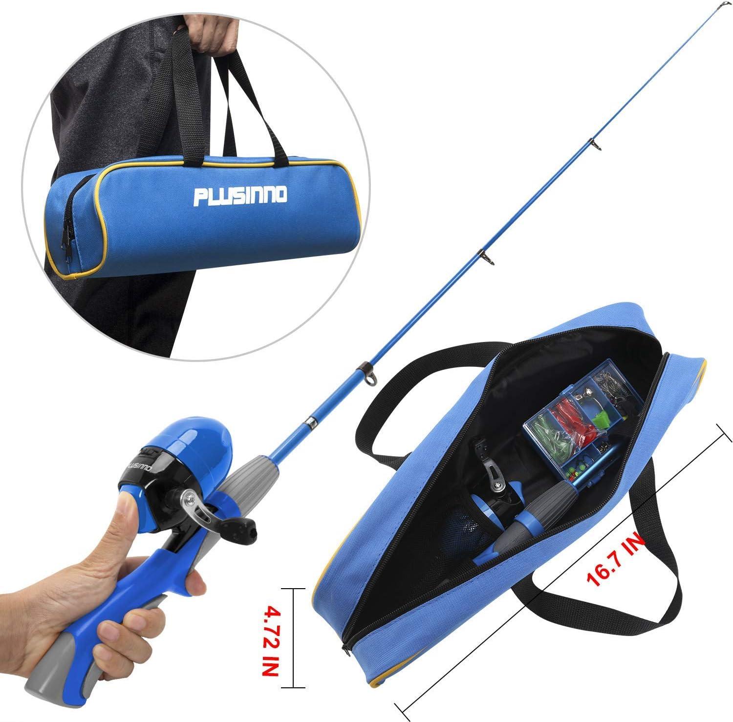 image:imagePLUSINNO Kids Fishing PoleIce Telescopic Fishing Rod and Reel Full Kits Spincast Youth Fishing Pole Fishing Gear for Kids Boys