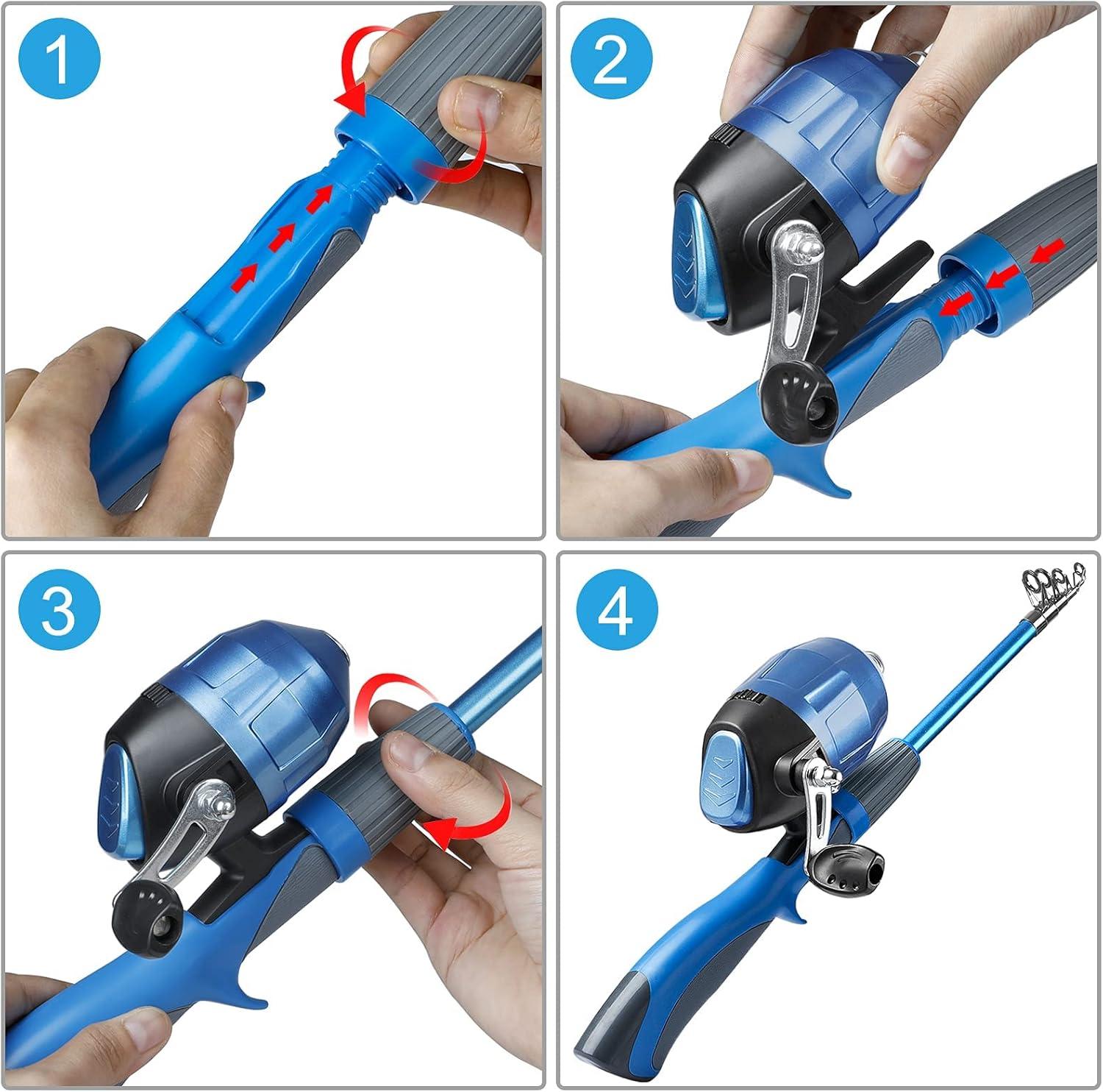 image:imagePLUSINNO Kids Fishing PoleIce Telescopic Fishing Rod and Reel Full Kits Spincast Youth Fishing Pole Fishing Gear for Kids Boys