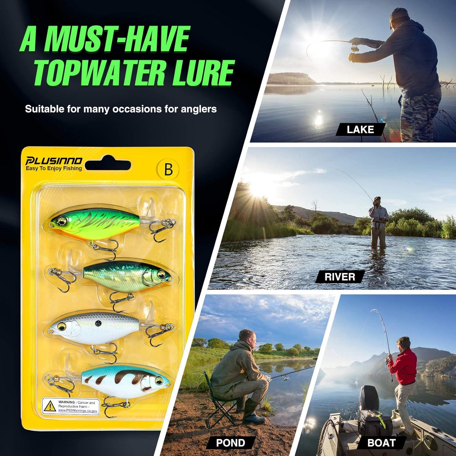 image:imagePLUSINNO Top Water Fishing Lures 4PCS Plopper Fishing Lures for Bass Trout Pike PerchType B