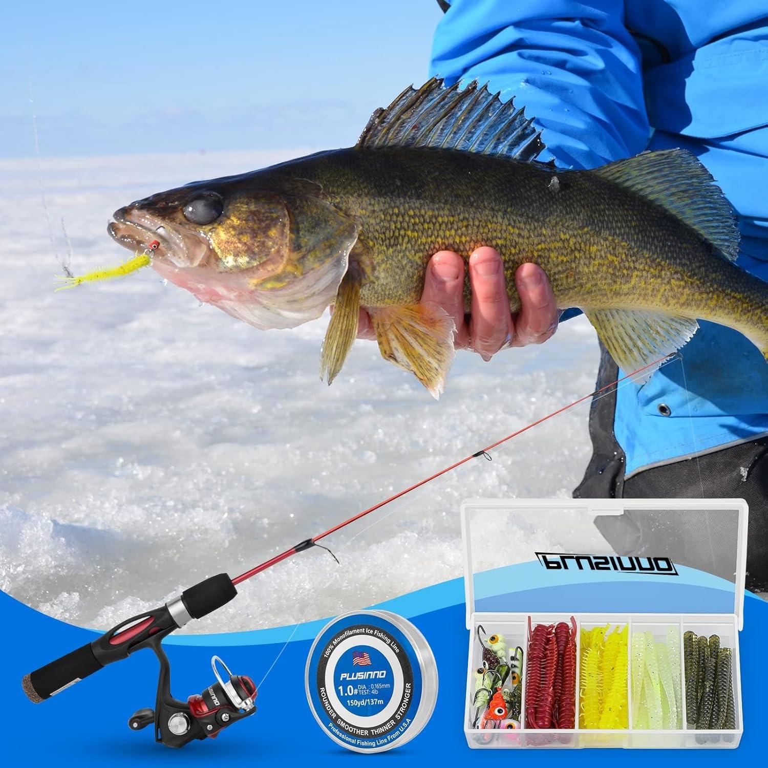 image:imagePLUSINNO Ultralight Ice Fishing Rod and Reel Combo 25262728 Sensitive Ice Fishing Pole Ice Fishing Gear for Walleye Perch Panfish BluegillAIce Full KitInclude Fishing RodReel Lure