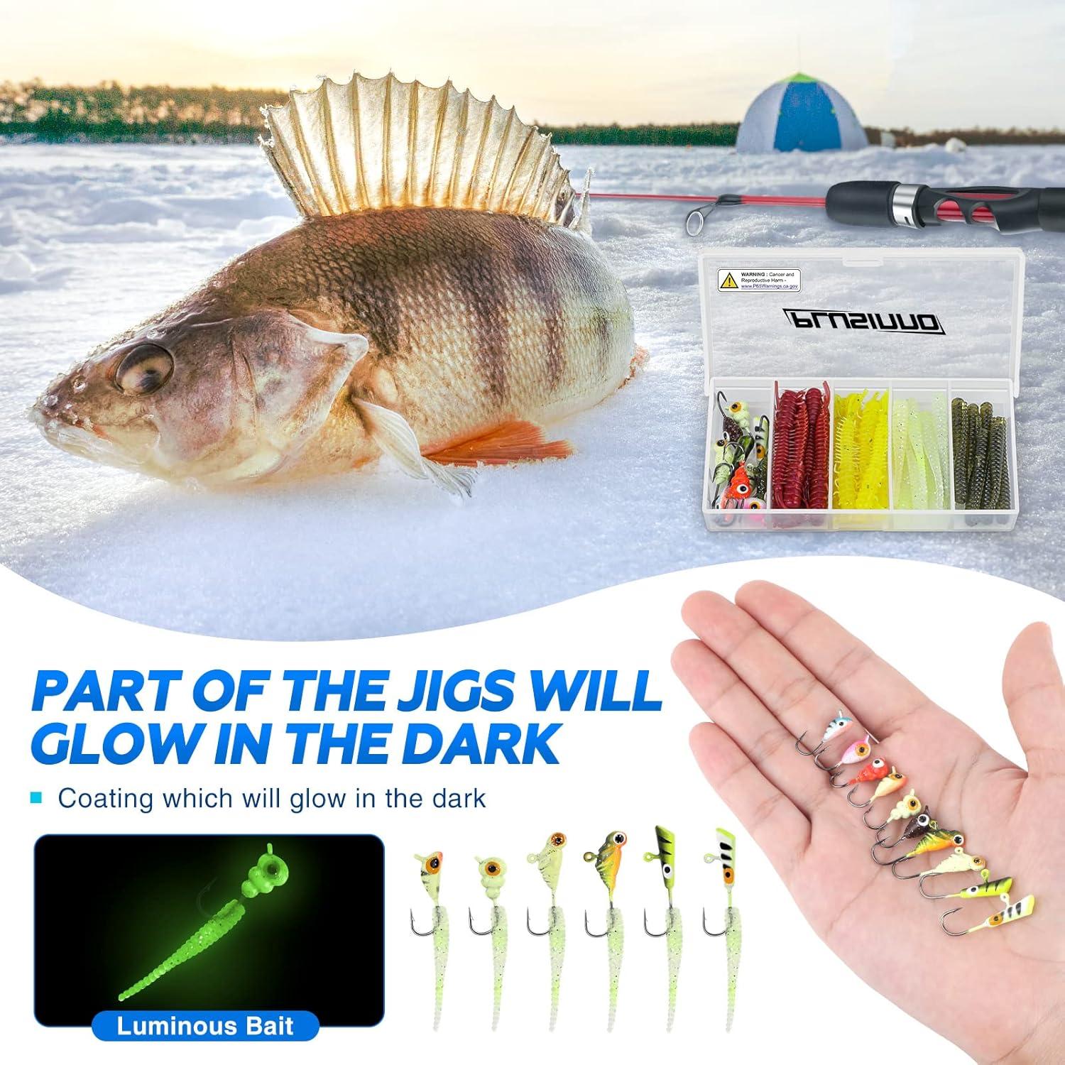 image:imagePLUSINNO Ultralight Ice Fishing Rod and Reel Combo 25262728 Sensitive Ice Fishing Pole Ice Fishing Gear for Walleye Perch Panfish BluegillAIce Full KitInclude Fishing RodReel Lure