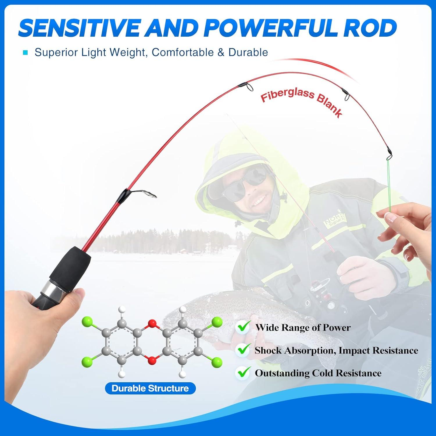 image:imagePLUSINNO Ultralight Ice Fishing Rod and Reel Combo 25262728 Sensitive Ice Fishing Pole Ice Fishing Gear for Walleye Perch Panfish BluegillAIce Full KitInclude Fishing RodReel Lure