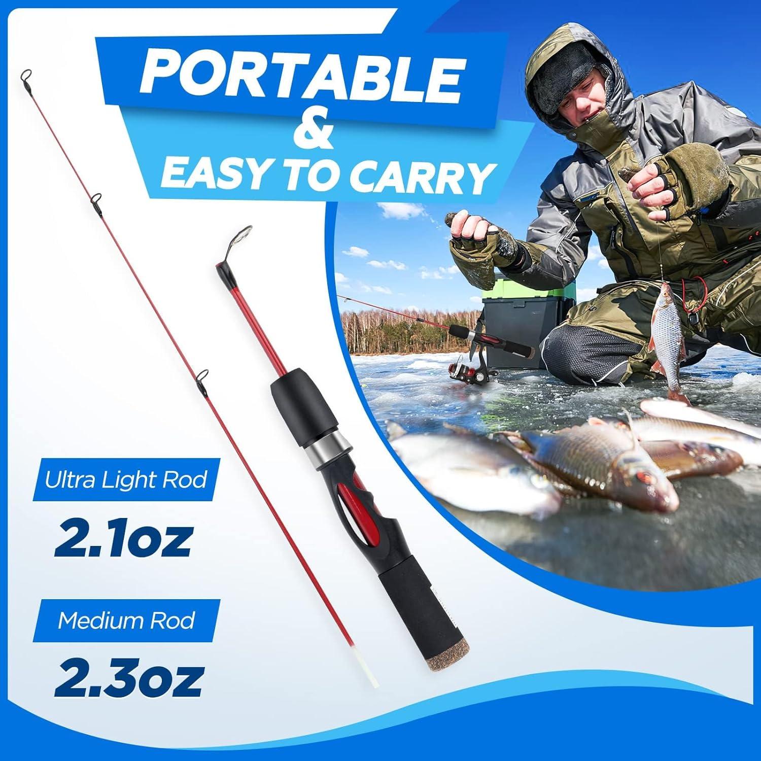 image:imagePLUSINNO Ultralight Ice Fishing Rod and Reel Combo 25262728 Sensitive Ice Fishing Pole Ice Fishing Gear for Walleye Perch Panfish BluegillAIce Full KitInclude Fishing RodReel Lure
