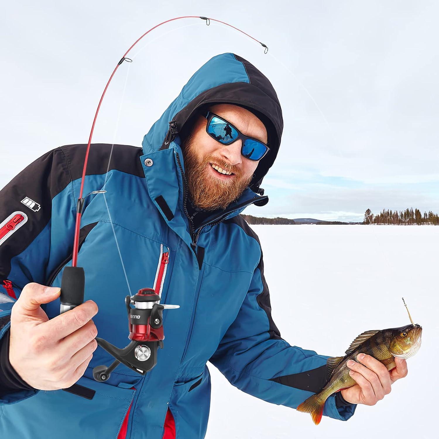 image:imagePLUSINNO Ultralight Ice Fishing Rod and Reel Combo 25262728 Sensitive Ice Fishing Pole Ice Fishing Gear for Walleye Perch Panfish BluegillAIce Full KitInclude Fishing RodReel Lure