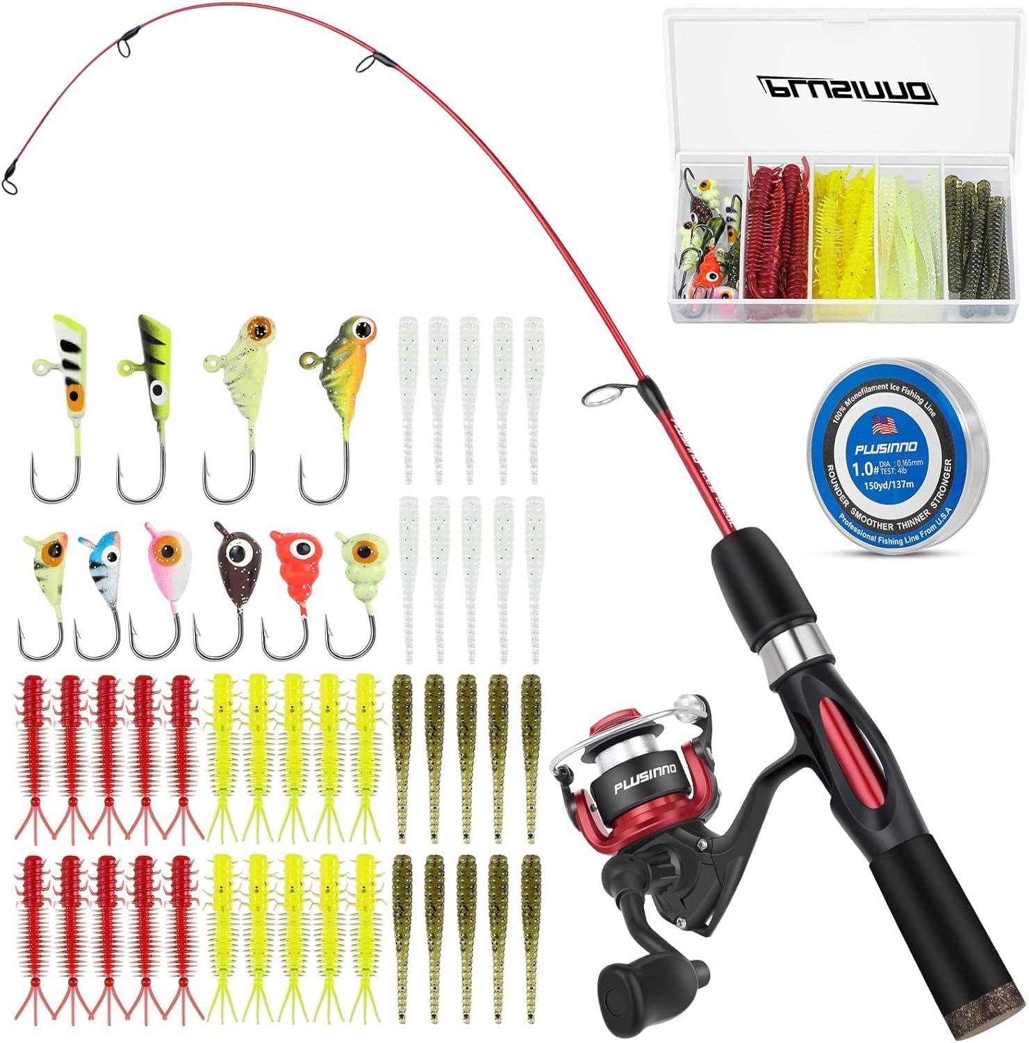 image:imagePLUSINNO Ultralight Ice Fishing Rod and Reel Combo 25262728 Sensitive Ice Fishing Pole Ice Fishing Gear for Walleye Perch Panfish BluegillAIce Full KitInclude Fishing RodReel Lure