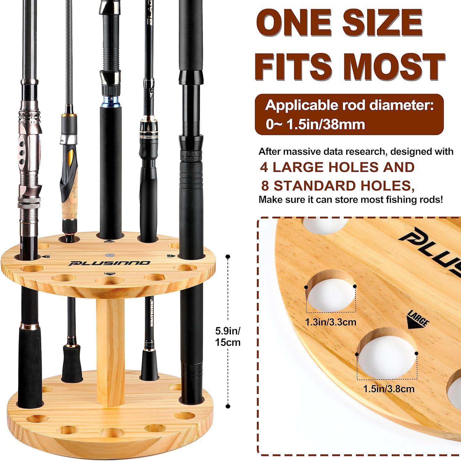 image:imagePLUSINNO V12 Fishing Rod Holders for Garage Vertical Fishing Pole Holders Wooden Round Storage Floor Stand Fishing RodPole Rack2pack Store 24 Rods Or Combos