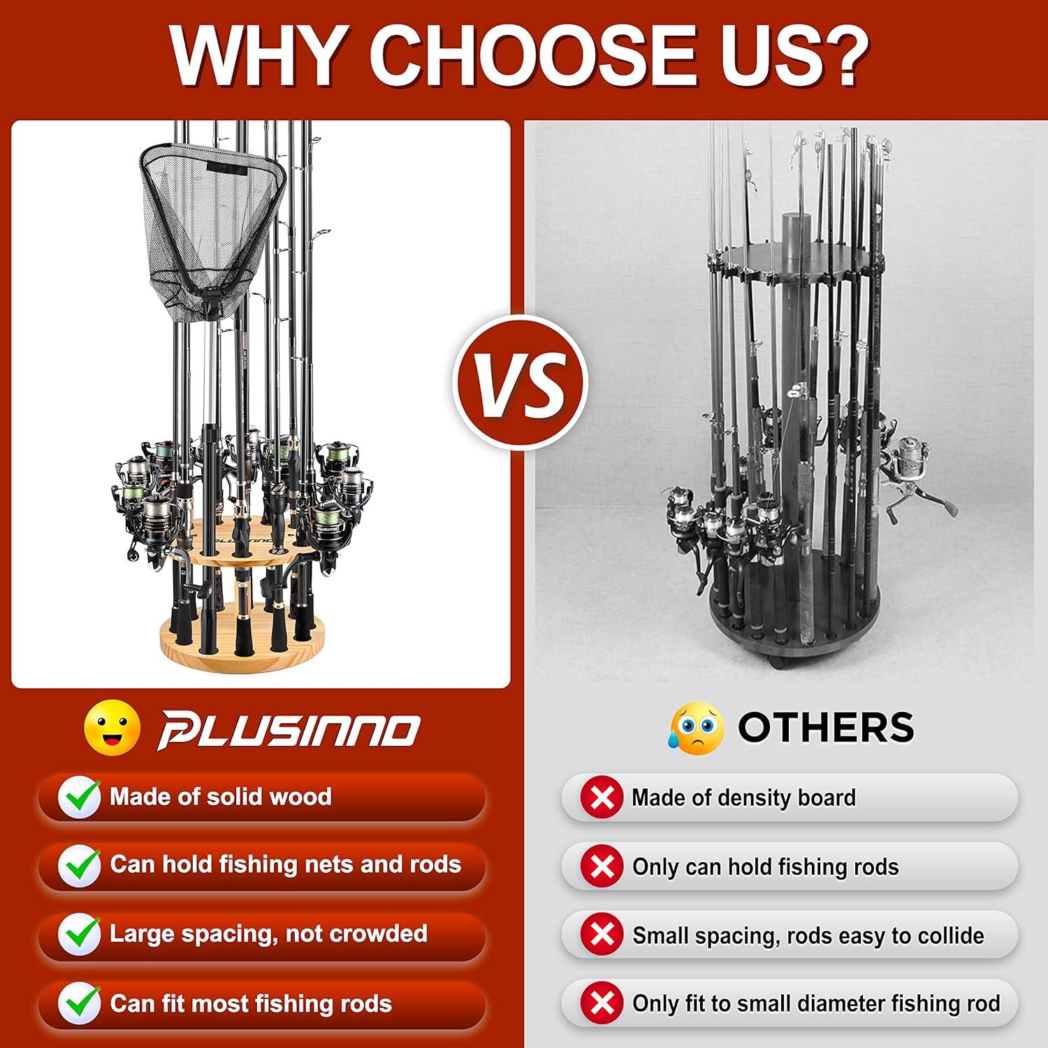 image:imagePLUSINNO V12 Fishing Rod Holders for Garage Vertical Fishing Pole Holders Wooden Round Storage Floor Stand Fishing RodPole Rack2pack Store 24 Rods Or Combos