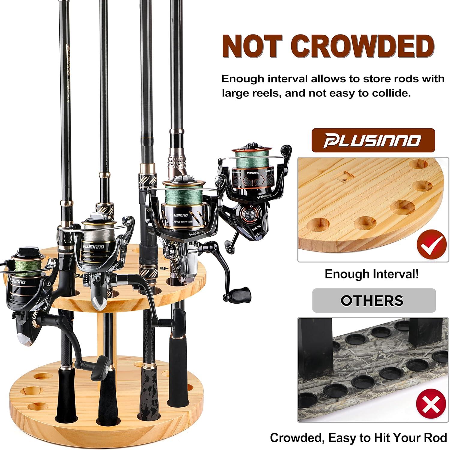 image:imagePLUSINNO V12 Fishing Rod Holders for Garage Vertical Fishing Pole Holders Wooden Round Storage Floor Stand Fishing RodPole Rack2pack Store 24 Rods Or Combos