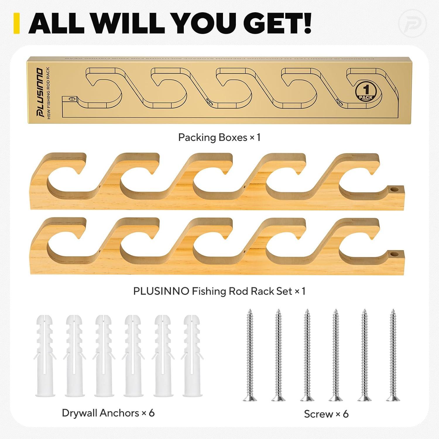image:imagePLUSINNO WH5 Horizontal Fishing RodPole Holders for Garage Wall or Ceiling Mounted Rack Solid Wood Fishing Rod Holder Holds up to 51020 Rods or Combos Fishing Gear Gifts for Men1packstore 5 fishing rods or combos