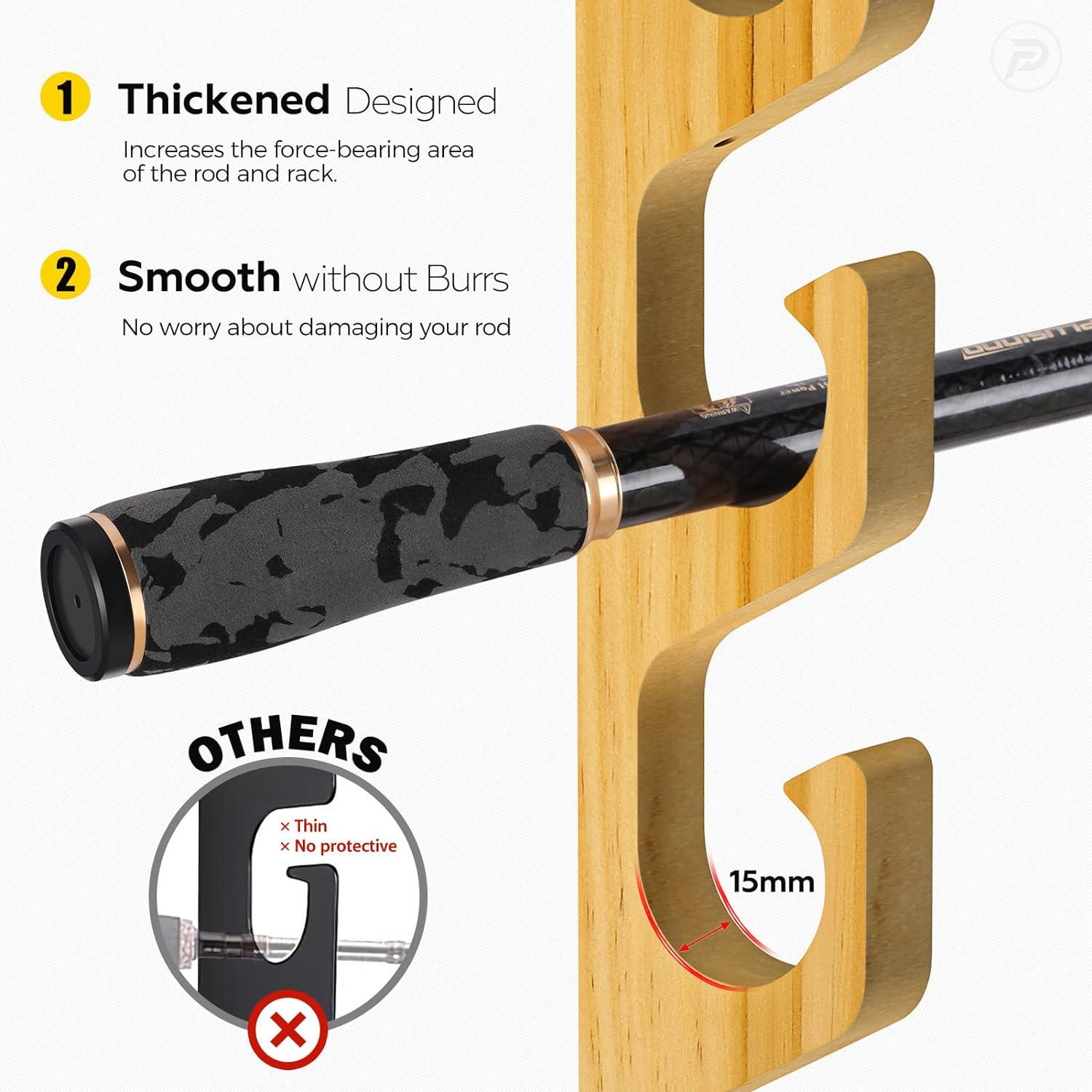 image:imagePLUSINNO WH5 Horizontal Fishing RodPole Holders for Garage Wall or Ceiling Mounted Rack Solid Wood Fishing Rod Holder Holds up to 51020 Rods or Combos Fishing Gear Gifts for Men1packstore 5 fishing rods or combos
