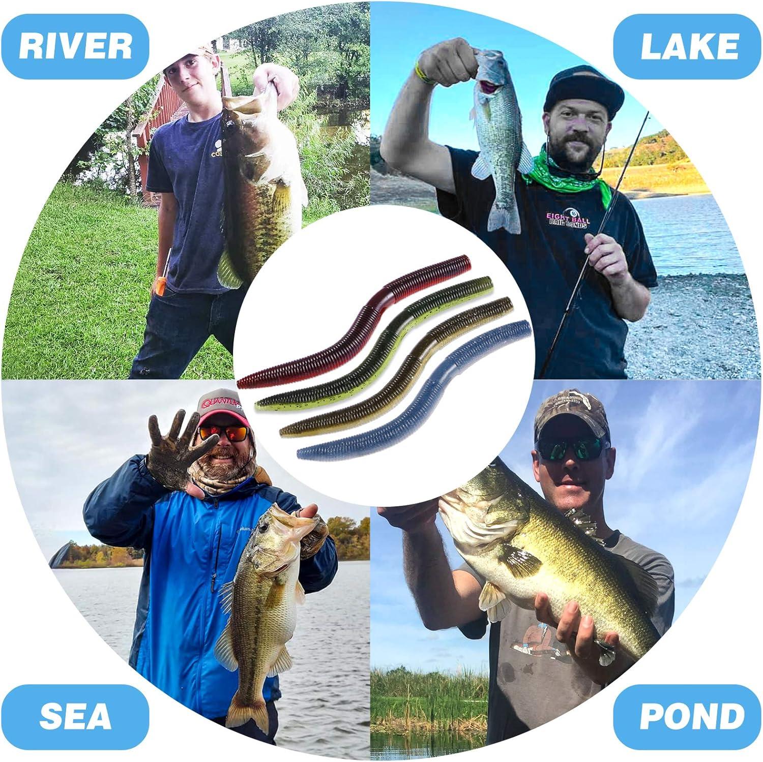 image:imagePLUSINNO Wacky Worm Fishing Lure Kit Soft Plastic Fishing Lures Grub Baits Hook Wacky Rig Bass Trout Fishing Worms Lures wTackle Box133PCS 55 Wacky Worm Fishing Lure Kit