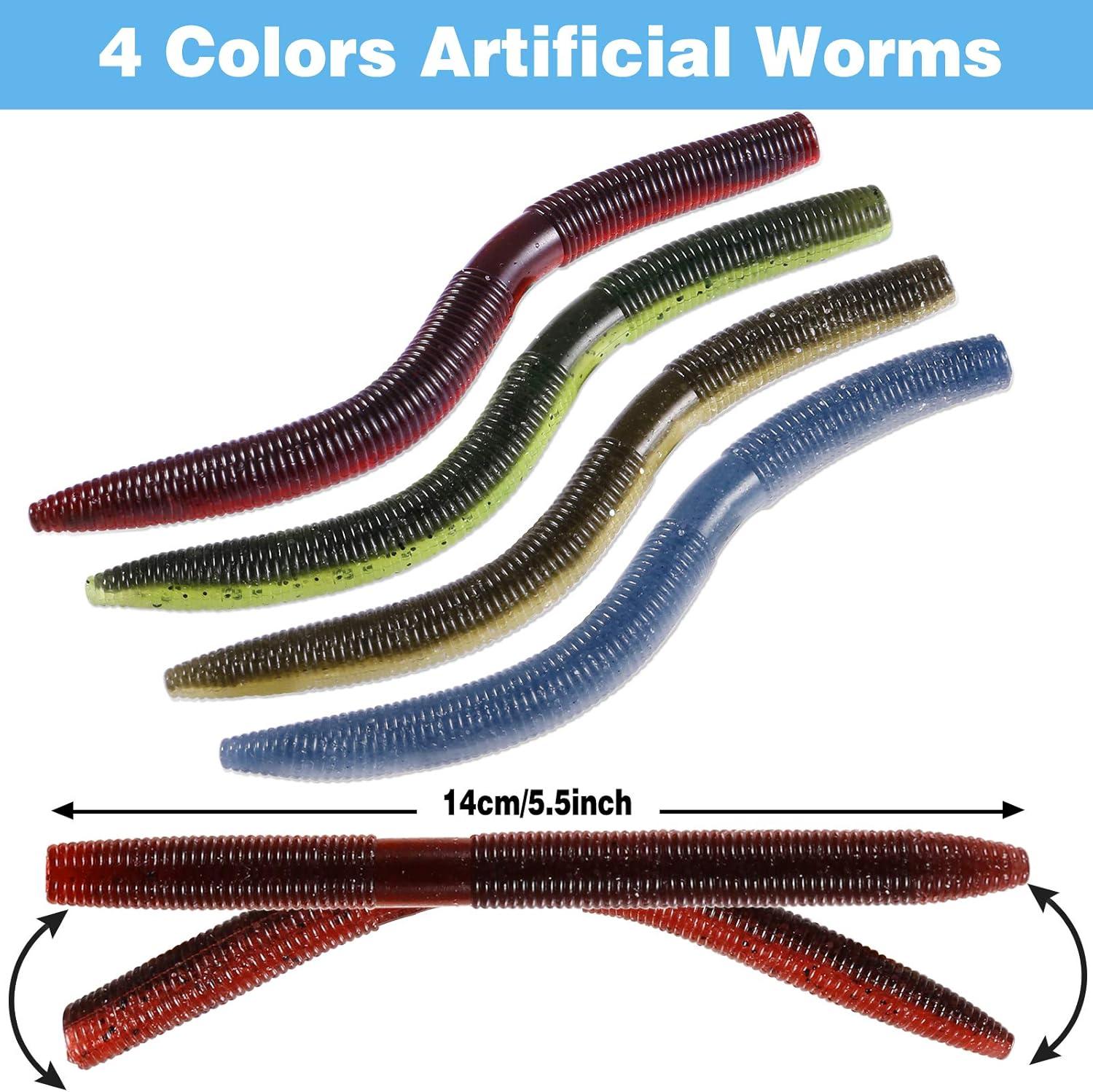 image:imagePLUSINNO Wacky Worm Fishing Lure Kit Soft Plastic Fishing Lures Grub Baits Hook Wacky Rig Bass Trout Fishing Worms Lures wTackle Box133PCS 55 Wacky Worm Fishing Lure Kit