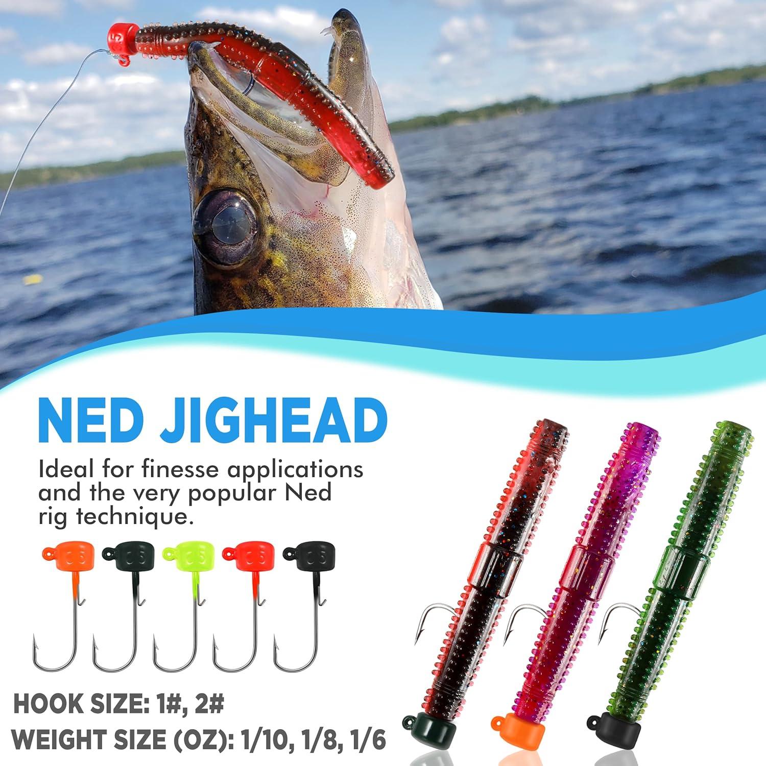 image:imagePLUSINNO Wacky Worm Fishing Lure Kit Soft Plastic Fishing Lures Grub Baits Hook Wacky Rig Bass Trout Fishing Worms Lures wTackle Box65PCS Stick Worms Ned Rig Kit