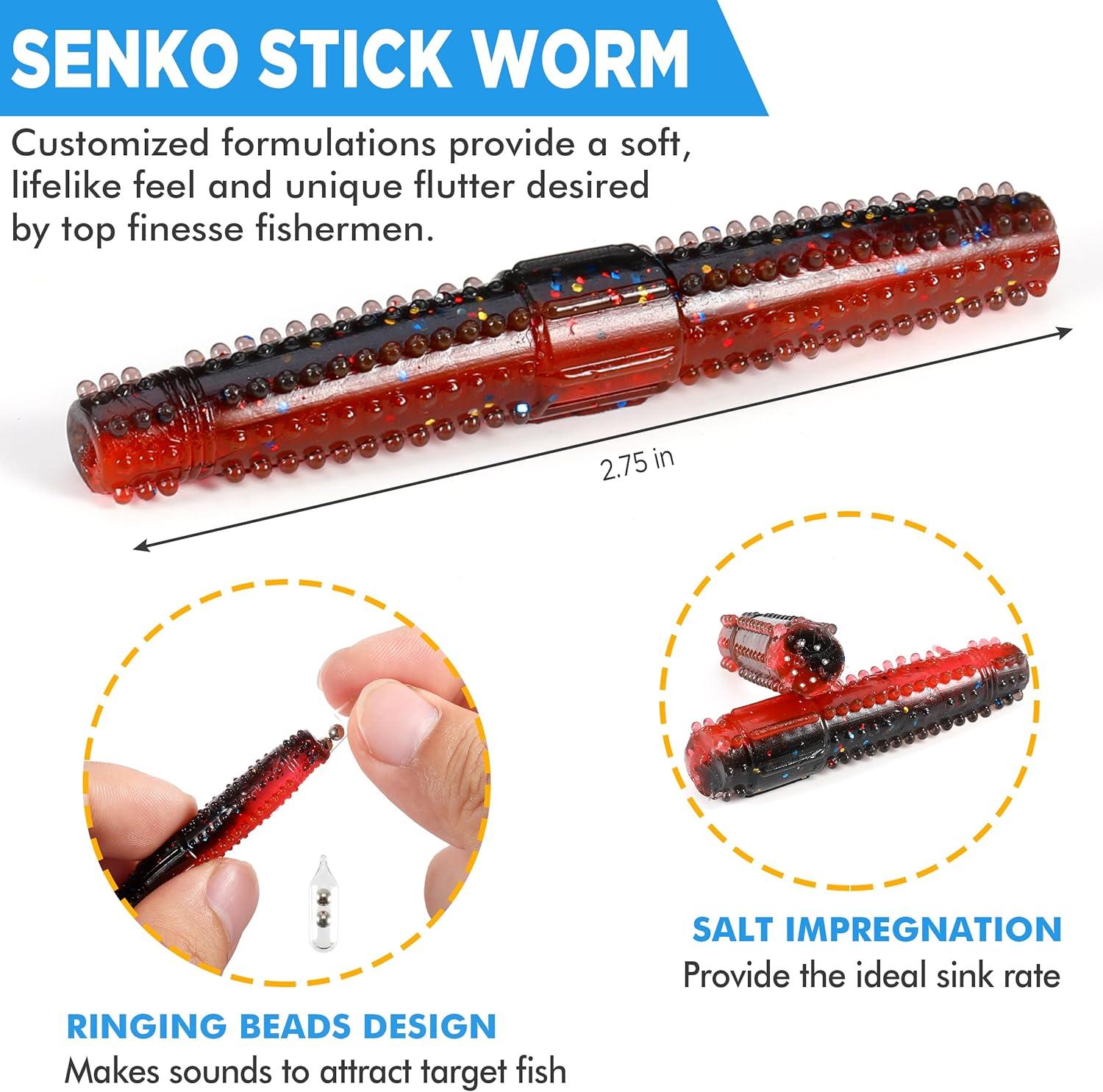 image:imagePLUSINNO Wacky Worm Fishing Lure Kit Soft Plastic Fishing Lures Grub Baits Hook Wacky Rig Bass Trout Fishing Worms Lures wTackle Box65PCS Stick Worms Ned Rig Kit