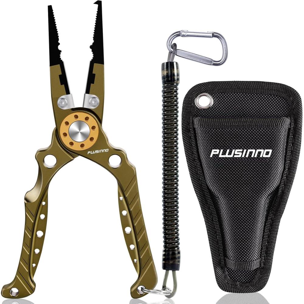 image:imagePLUSINNO 8 Inch Fishing Pliers 6061 Aluminum Alloy Saltwater and Freshwater MutiFunction Fishing Tools Mono Fluoro amp Braid Line Cutterswith Sheath and Lanyard