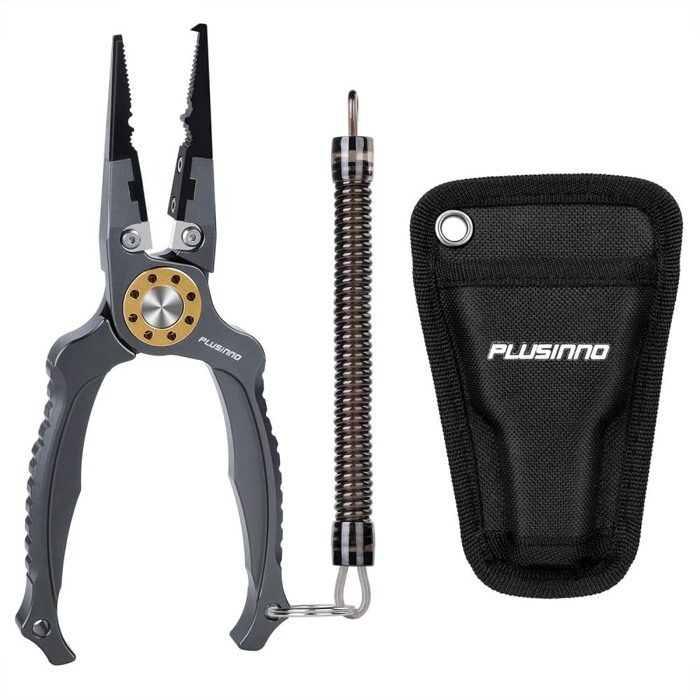 image:imagePLUSINNO 8 Inch Fishing Pliers 6061Aluminum MutiFunction Fishing Tools Split Ring Pliers Hook Removers Saltwater Resistant Fishing Gear Accessories with Lanyard amp Sheath Fishing Gifts for Men
