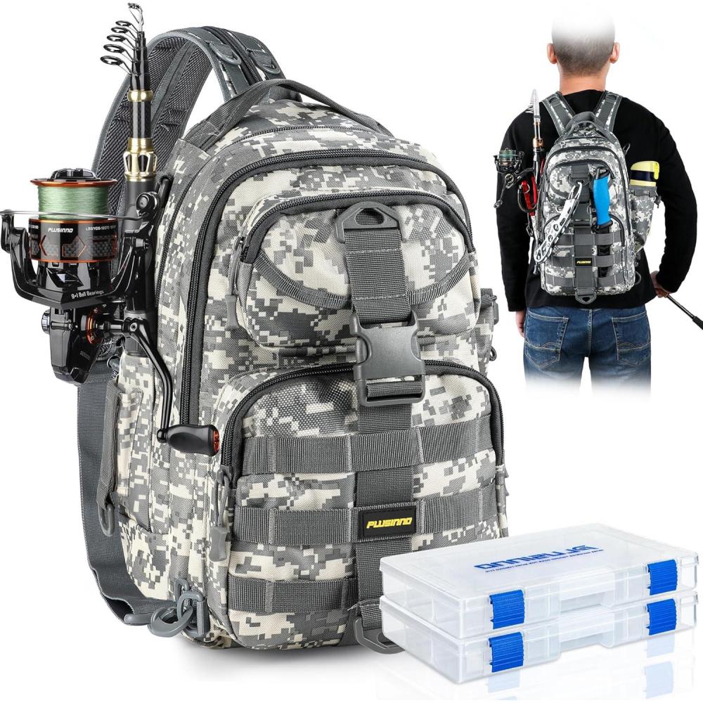 image:imagePLUSINNO Fishing Backpack with Fishing Rod and Reel Combos Tackle Boxes Waterproof Tackle Backpack for Fishing Gear with Rod Holder Fishing Gifts for Men with Fishing Tool KitAcu Backpack With 4 Boxes