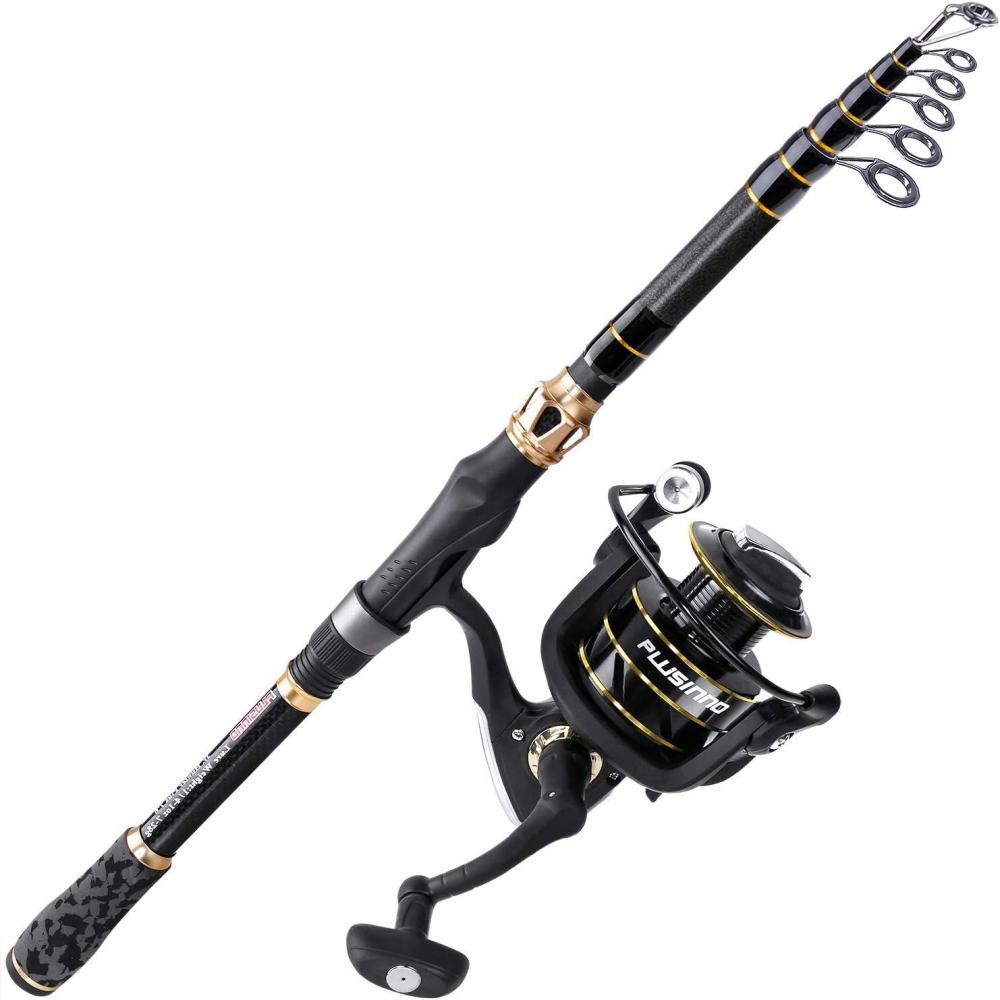 image:imagePLUSINNO Fishing Rod and Reel ComboFishing PoleTelescopic Fishing Rod Kit with Spinning Reel Telescopic Fishing Pole with Carrier Bag for Freshwater Saltwater for Men Womenextended handle fishing rodNo LuresLine