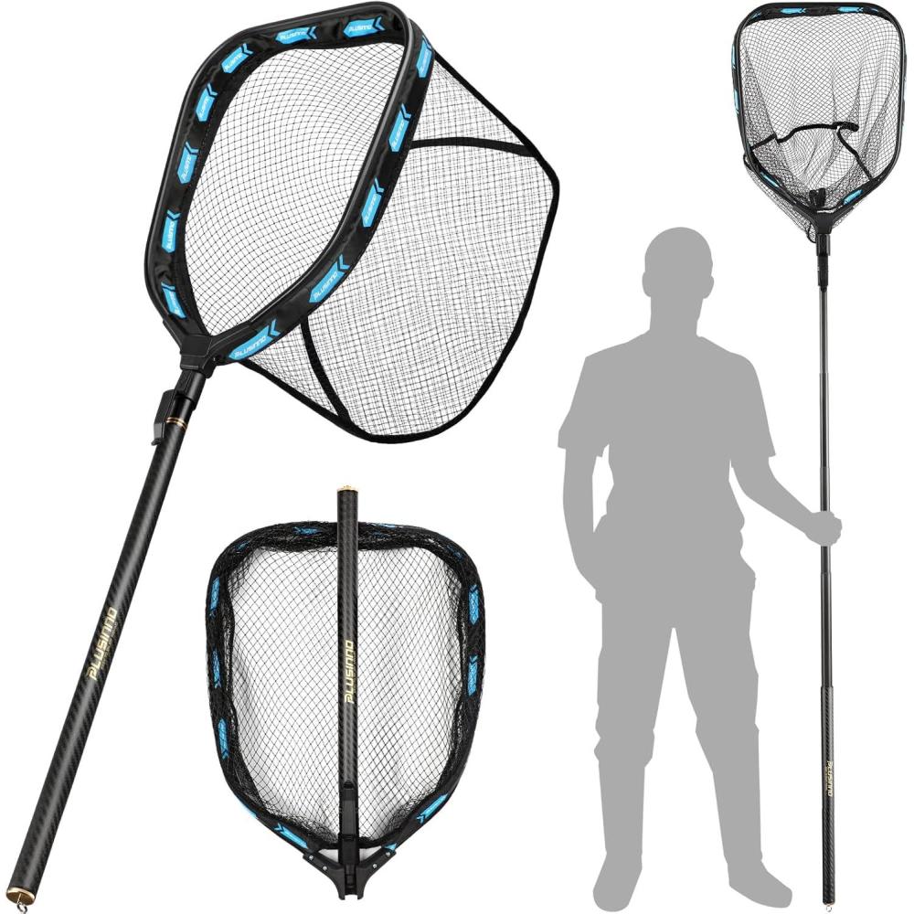 image:imagePLUSINNO Floating Fishing Net with Telescoping Handle Carbon Fiber Ultralight Long Fish Net Collapsible Landing Net 656786Ft Fishing Gear Kayak Accessories for Bass Trout Salmon786 FT 24M Full Length