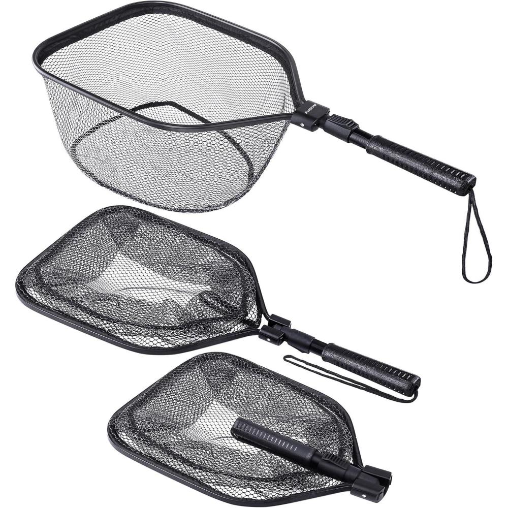 image:imagePLUSINNO Fly Fishing Net Bass Trout Landing Net Folding Fishing Nets Fresh Water Safe Fish Catching or Releasing17 x 12 Hoop Size 245Extend Length