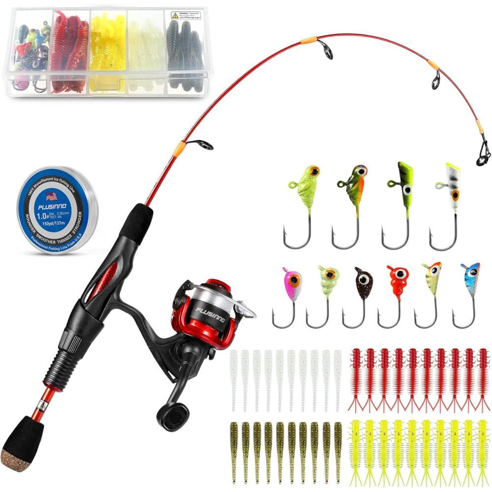 image:imagePLUSINNO Ice Fishing Rod Ultralight and Sensitive Ice Fishing Rod and Reel Combo 262728 for Trout Walleye Perch Panfish Bluegill CrappieIce Rod Combo with Lures
