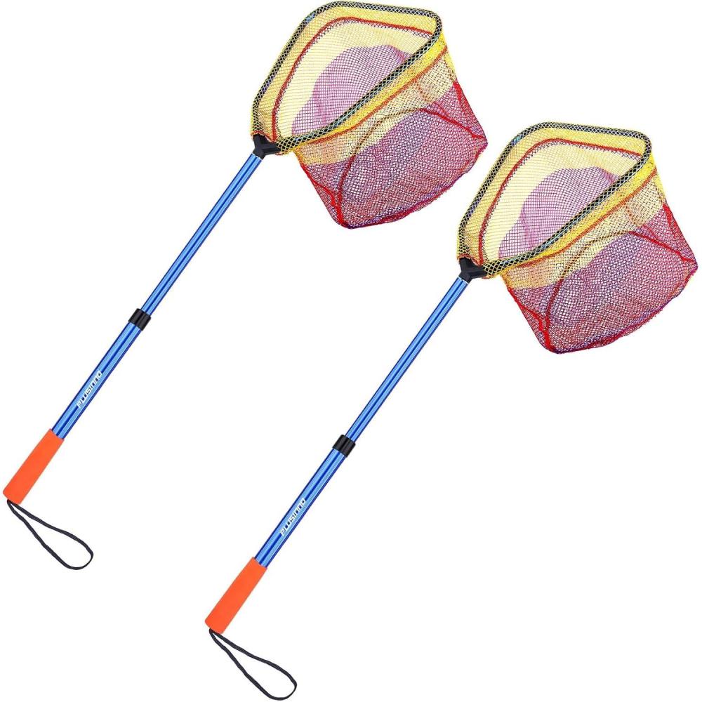 image:imagePLUSINNO Kids Fishing Net Telescopic Lightweight Landing Net with Aluminum Pole Handle and Nylon Mesh Catch and Release Butterfly Net for Kids Youth Outdoor2 Pack Blue