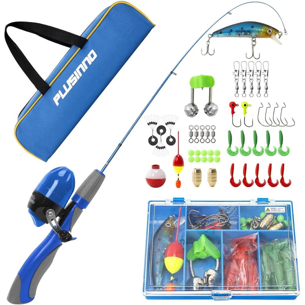 image:imagePLUSINNO Kids Fishing PoleIce Telescopic Fishing Rod and Reel Full Kits Spincast Youth Fishing Pole Fishing Gear for Kids Boys