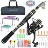 image:imagePLUSINNO Fishing Rod and Reel Combos SetTelescopic Fishing Pole with Spinning Reels Carbon Fiber Fishing Rod for Travel Saltwater Freshwater Fishing