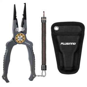 PLUSINNO 8 Inch Fishing Pliers, 6061Aluminum Muti-Function Fishing Tools, Split Ring Pliers Hook Removers, Saltwater Resistant Fishing Gear Accessories with Lanyard & Sheath, Fishing Gifts for Men